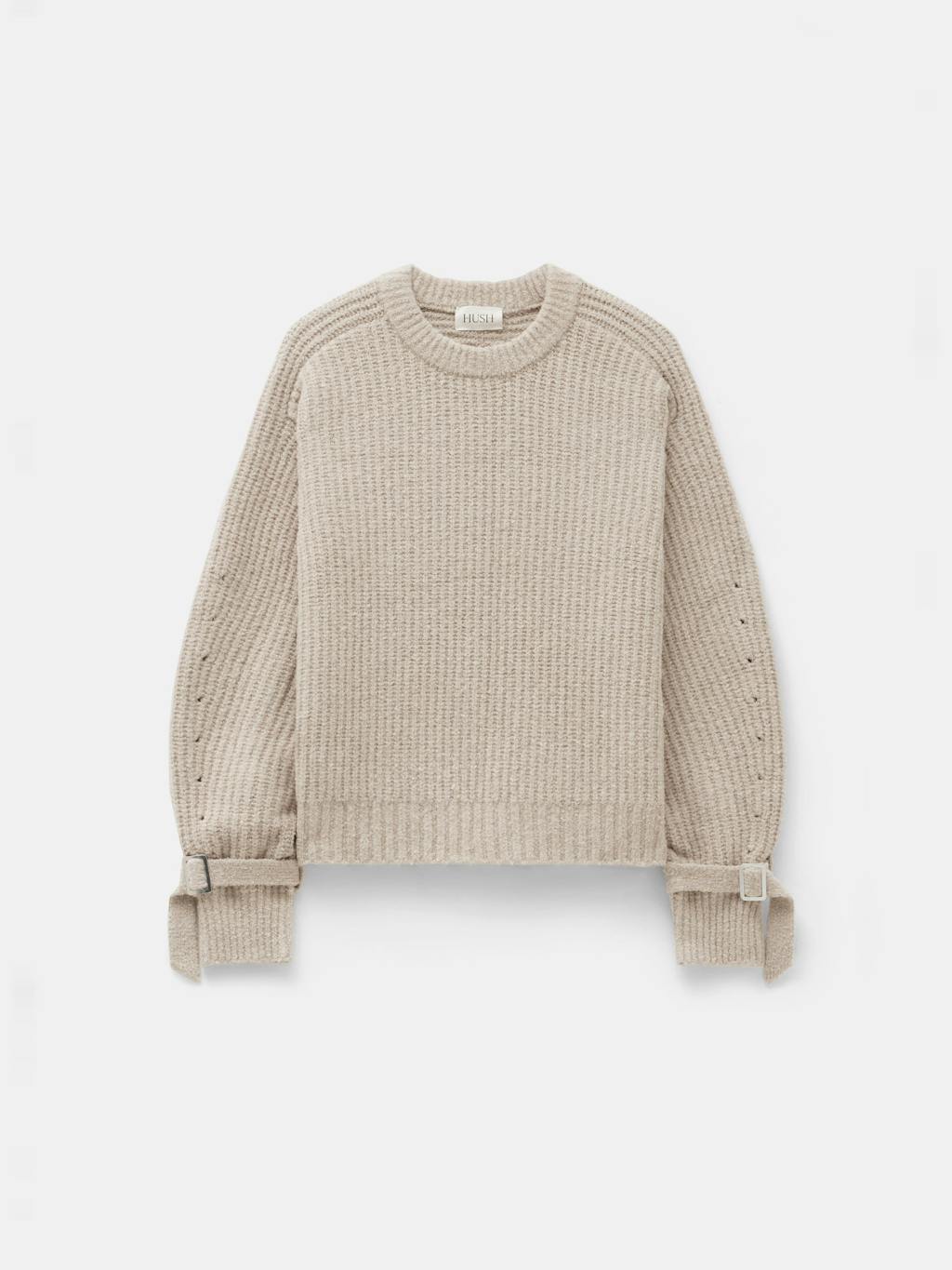 012950-2860-07 Tie and Buckle Detail Textured Knitted Jumper