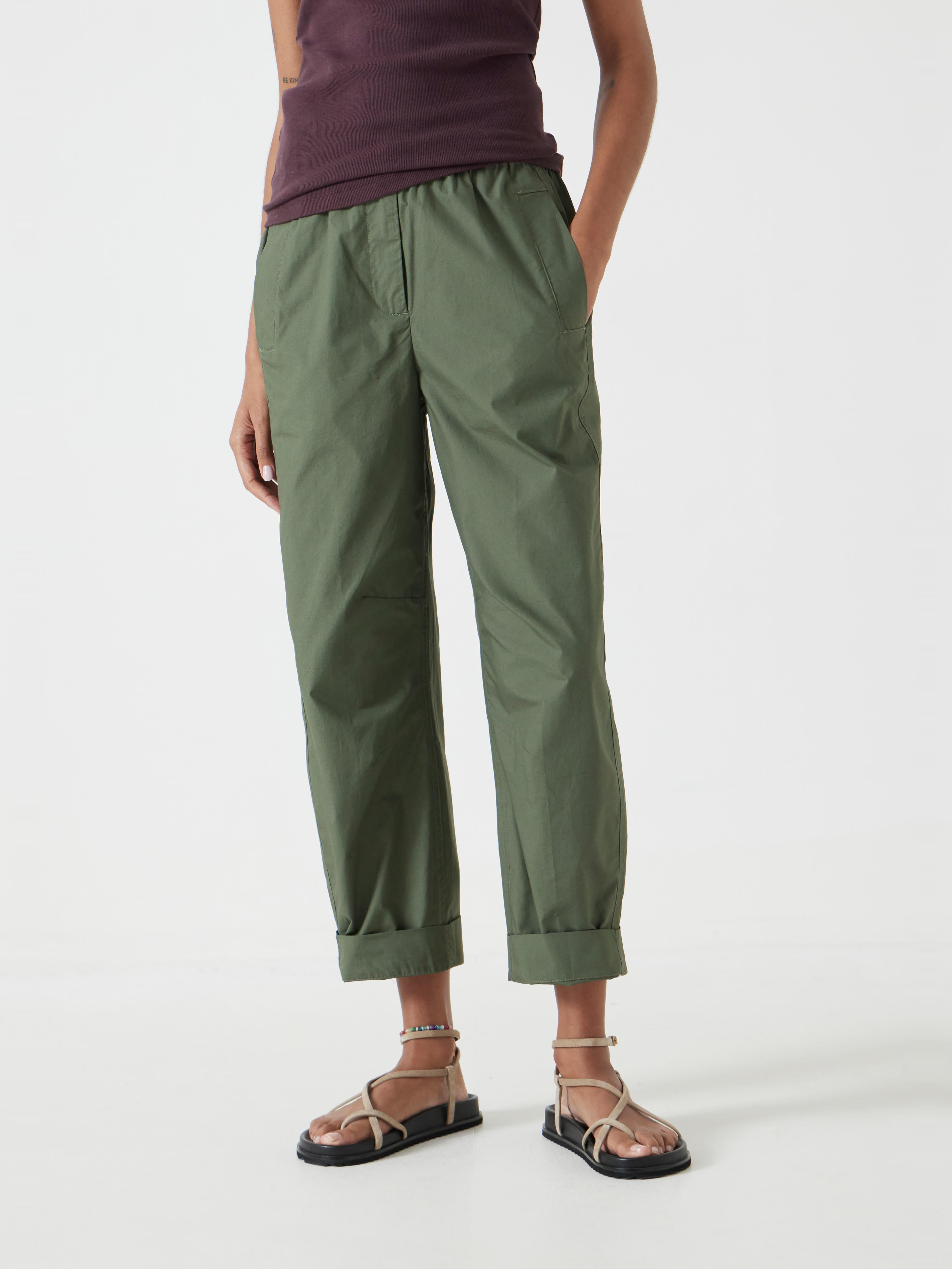 Jack Barrel Leg Pull On Lightweight Cotton Trousers