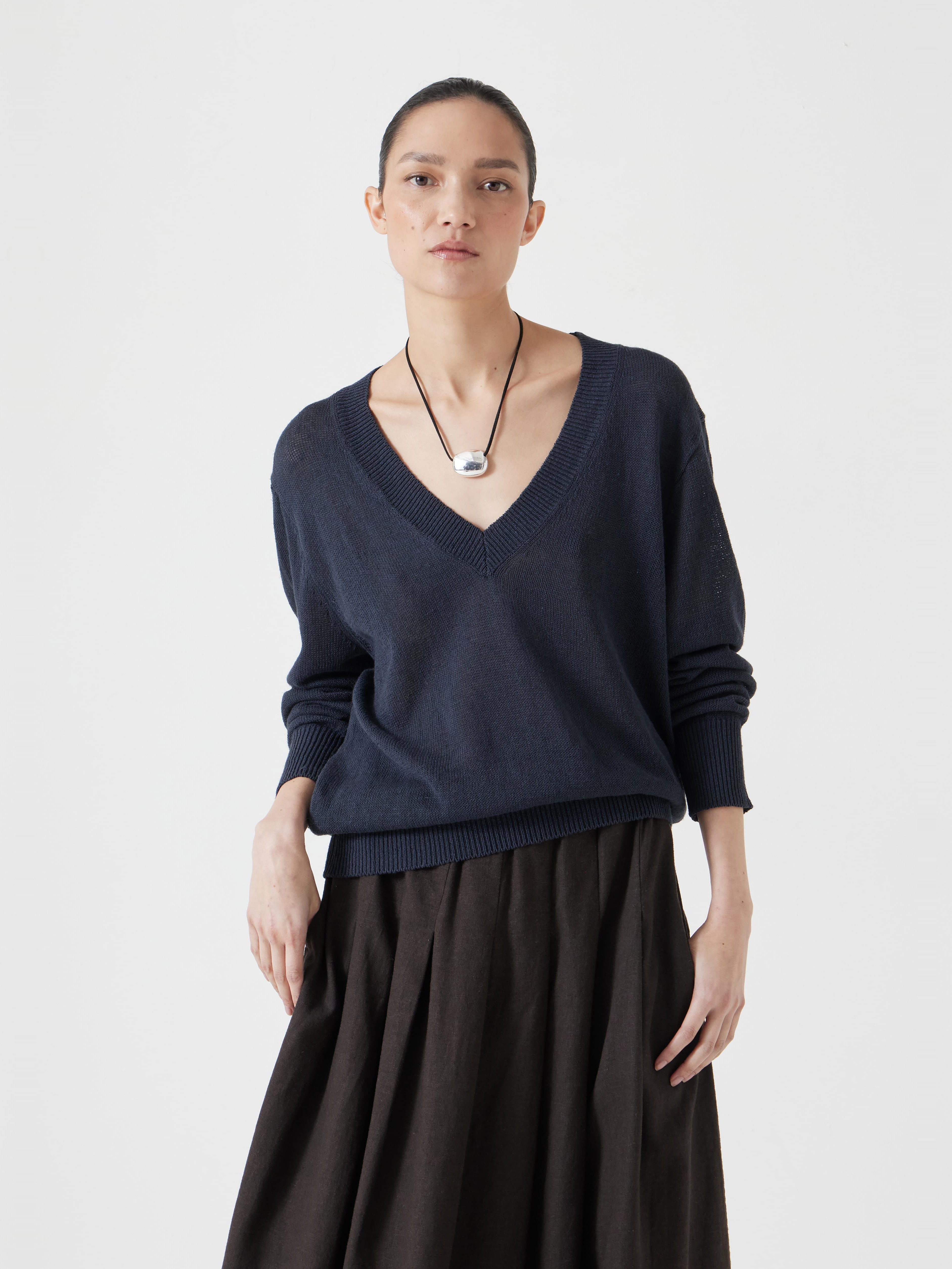 Linen Blend V Neck Jumper