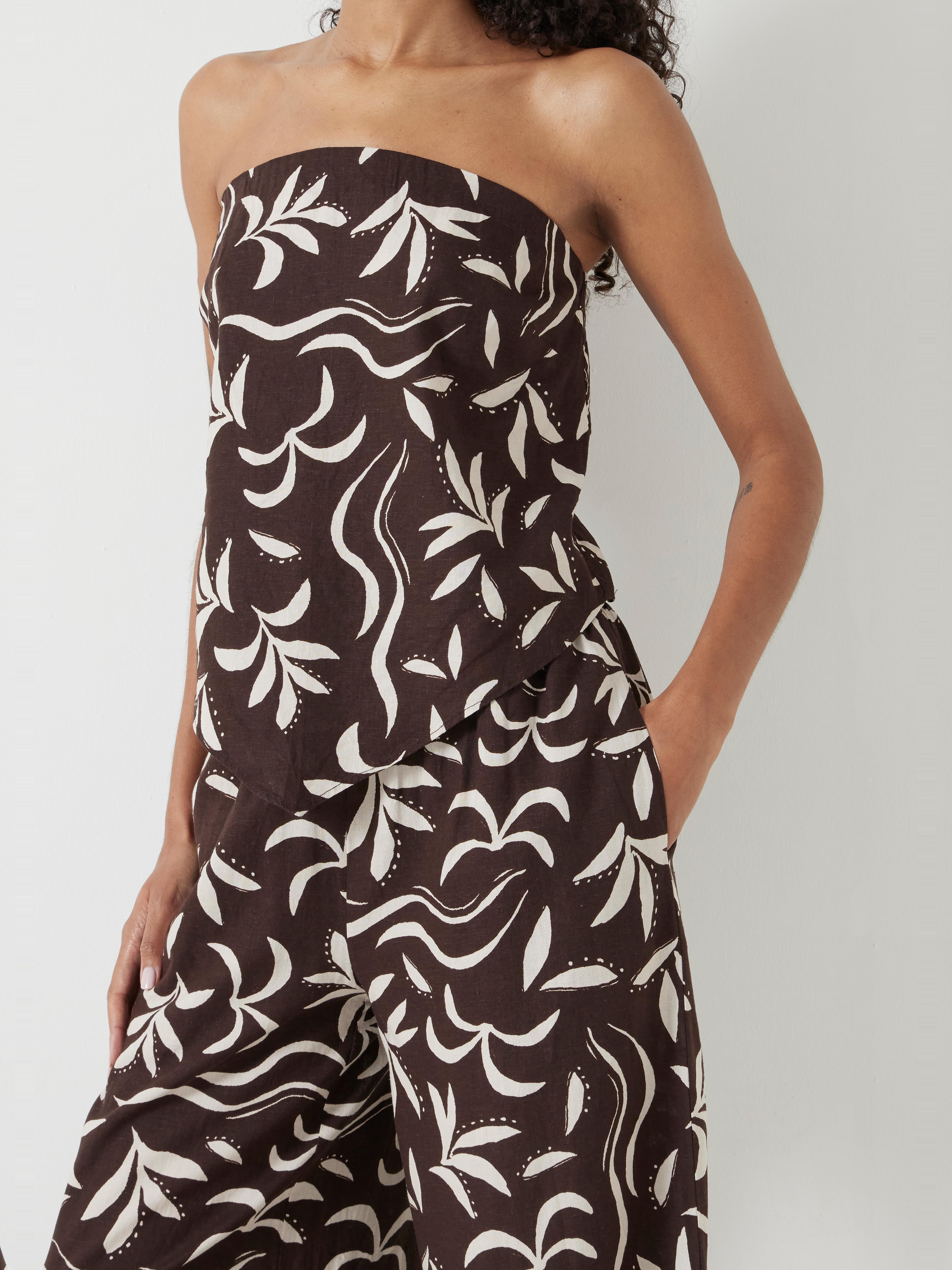 Printed Linen Blend Bandeau Top