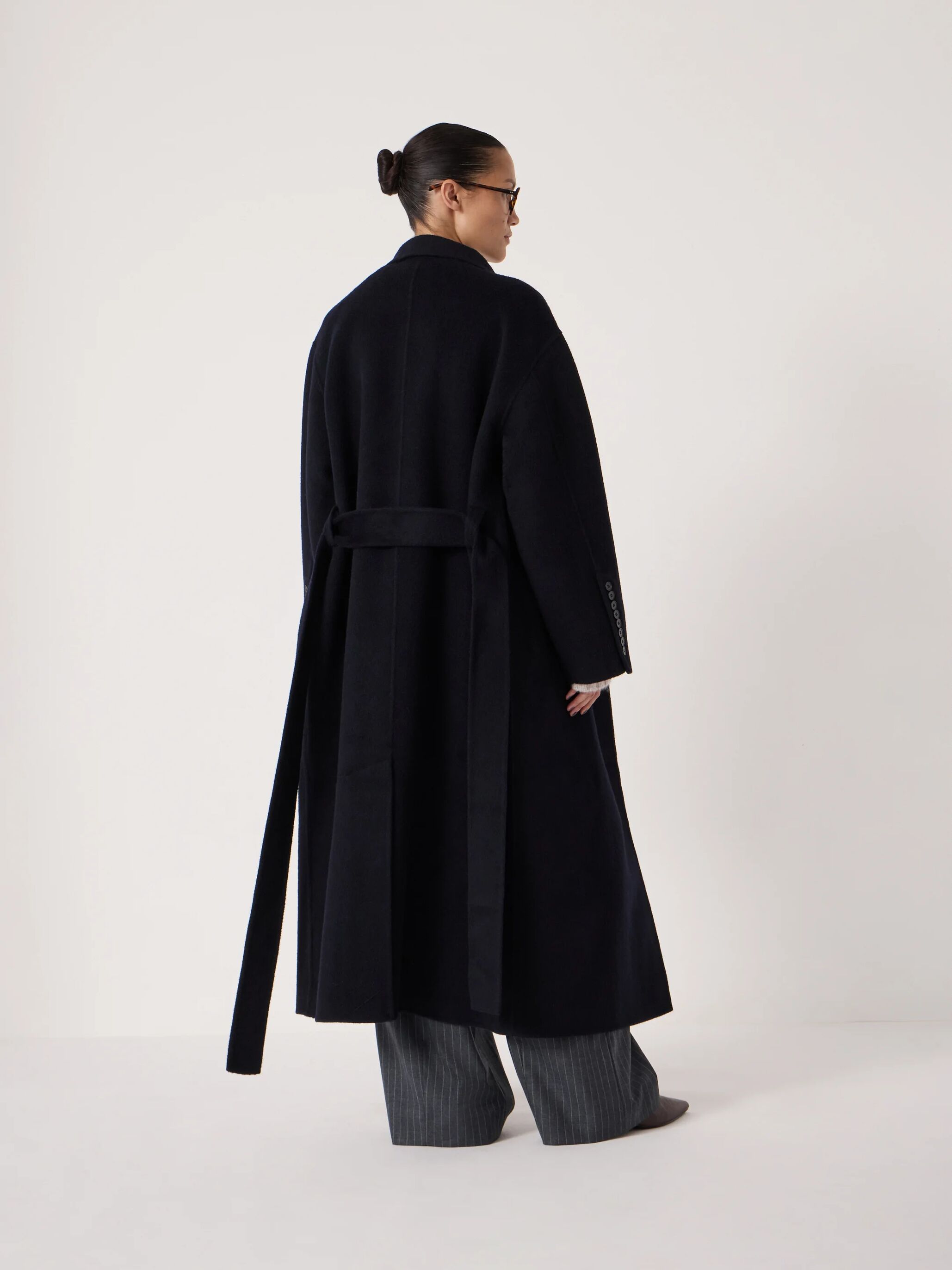 Pure Wool Double Faced Funnel Neck Belted Coat