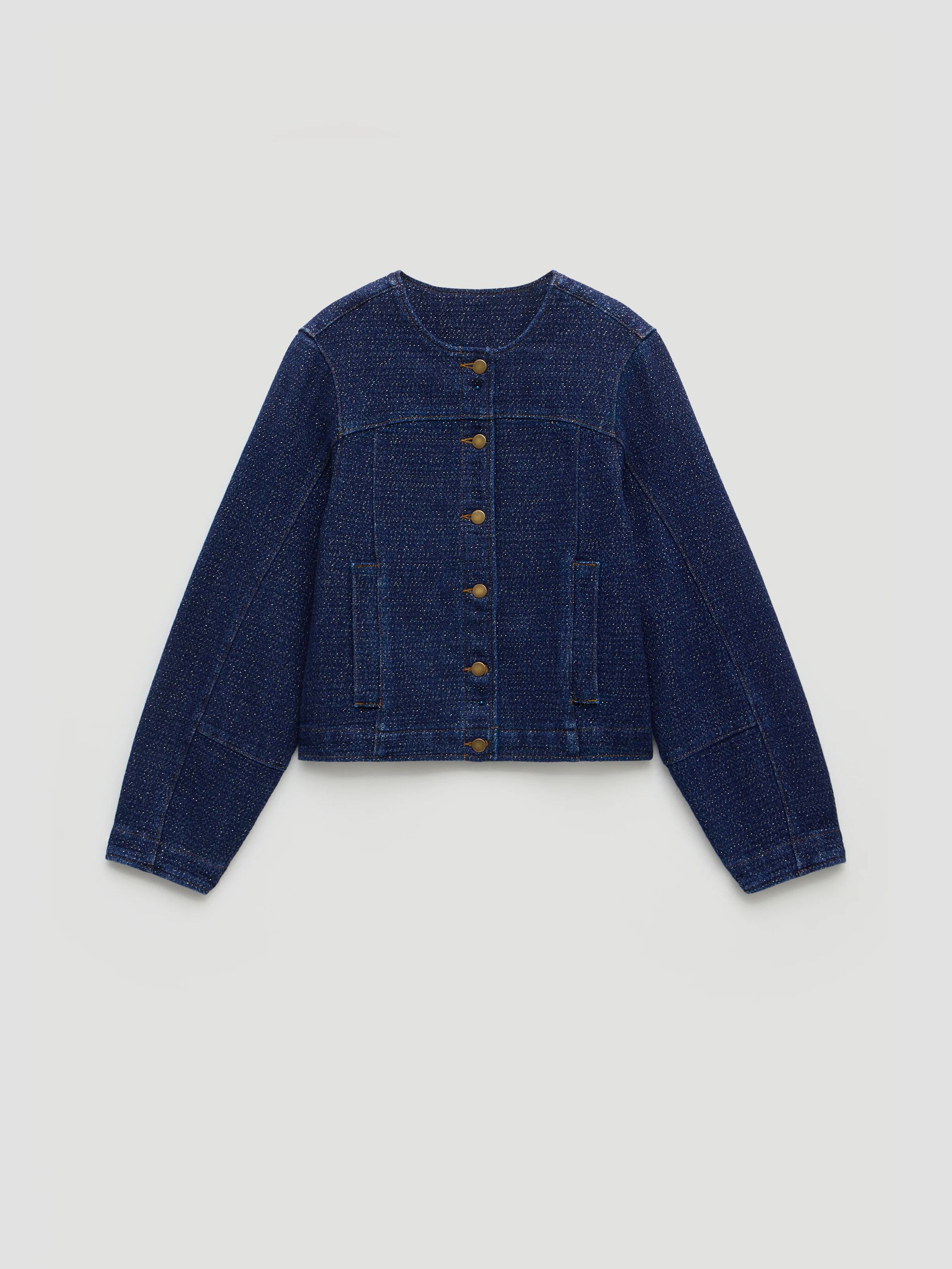 Collarless Lurex Denim Jacket