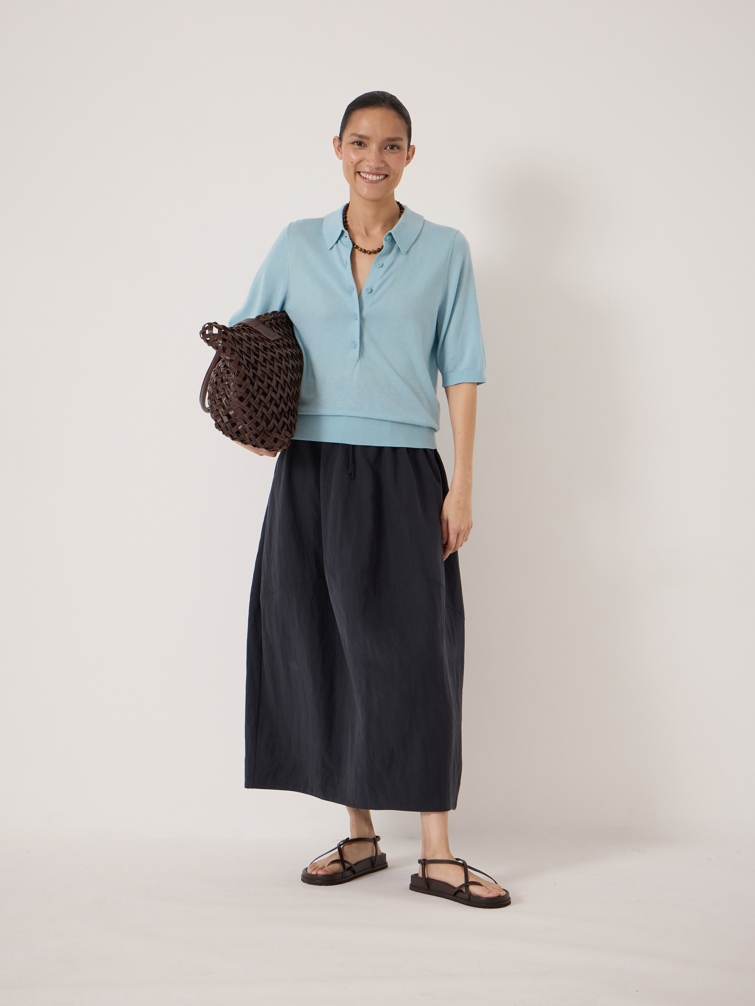 Fine Knit Short Sleeve Polo Top