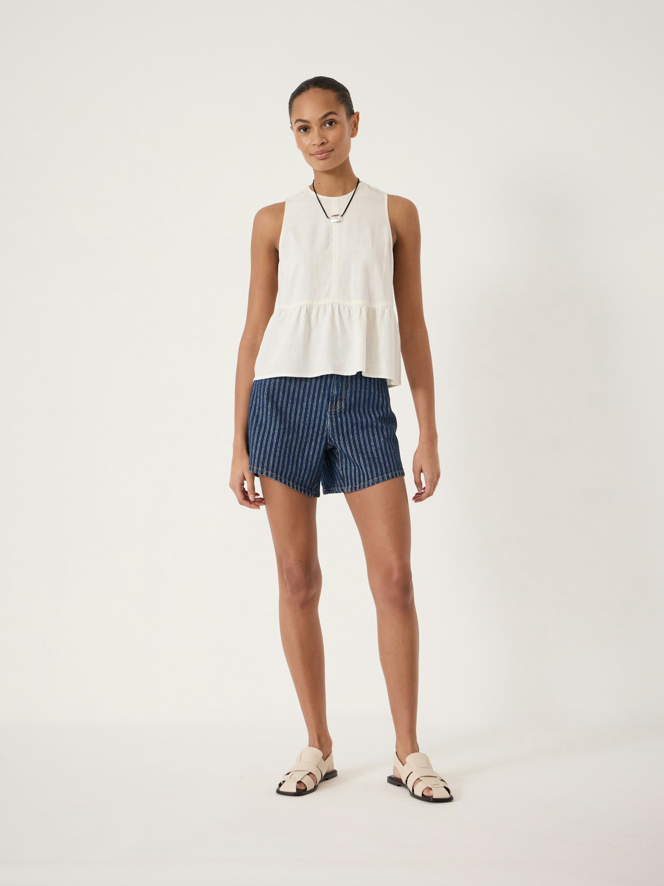 014594-0001-02 Nomie Sleeveless Linen Blend Peplum Top