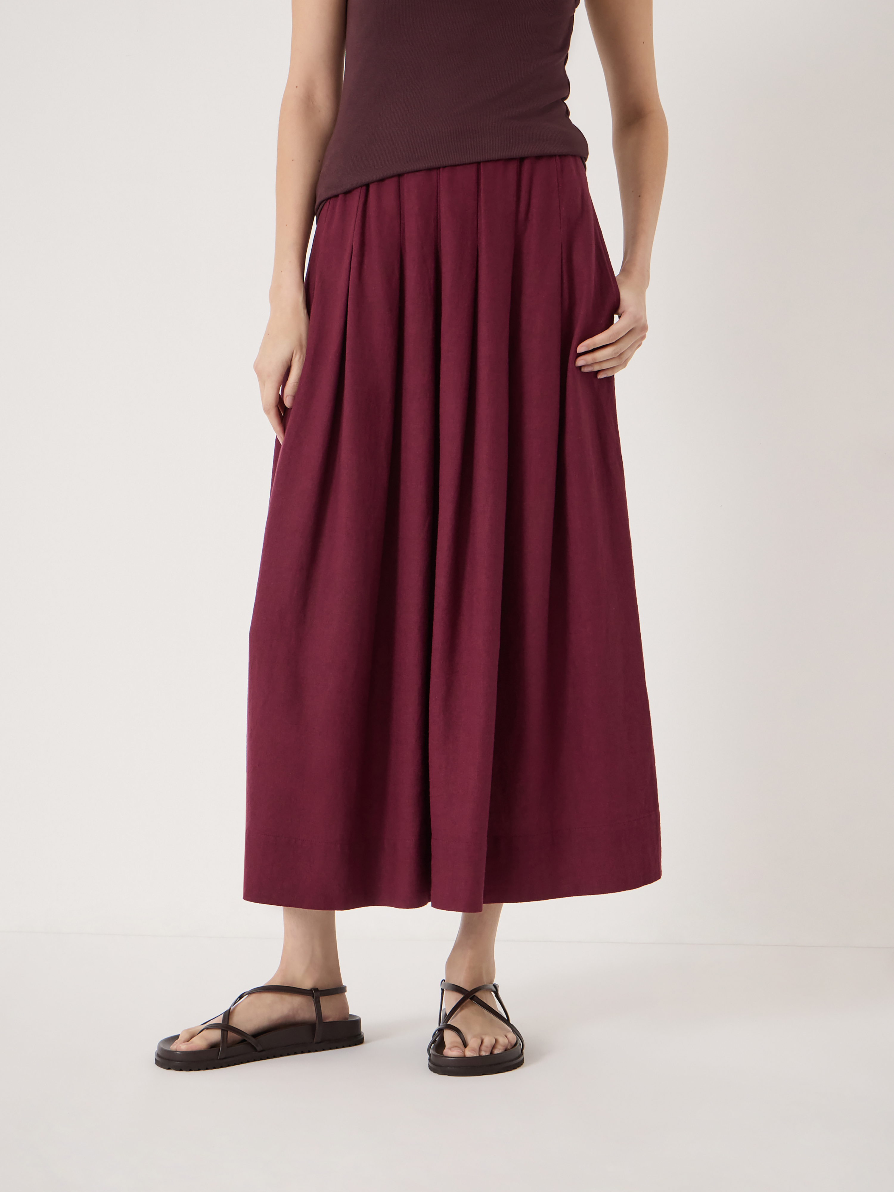 Ivy Pleated Linen Blend Midi Skirt