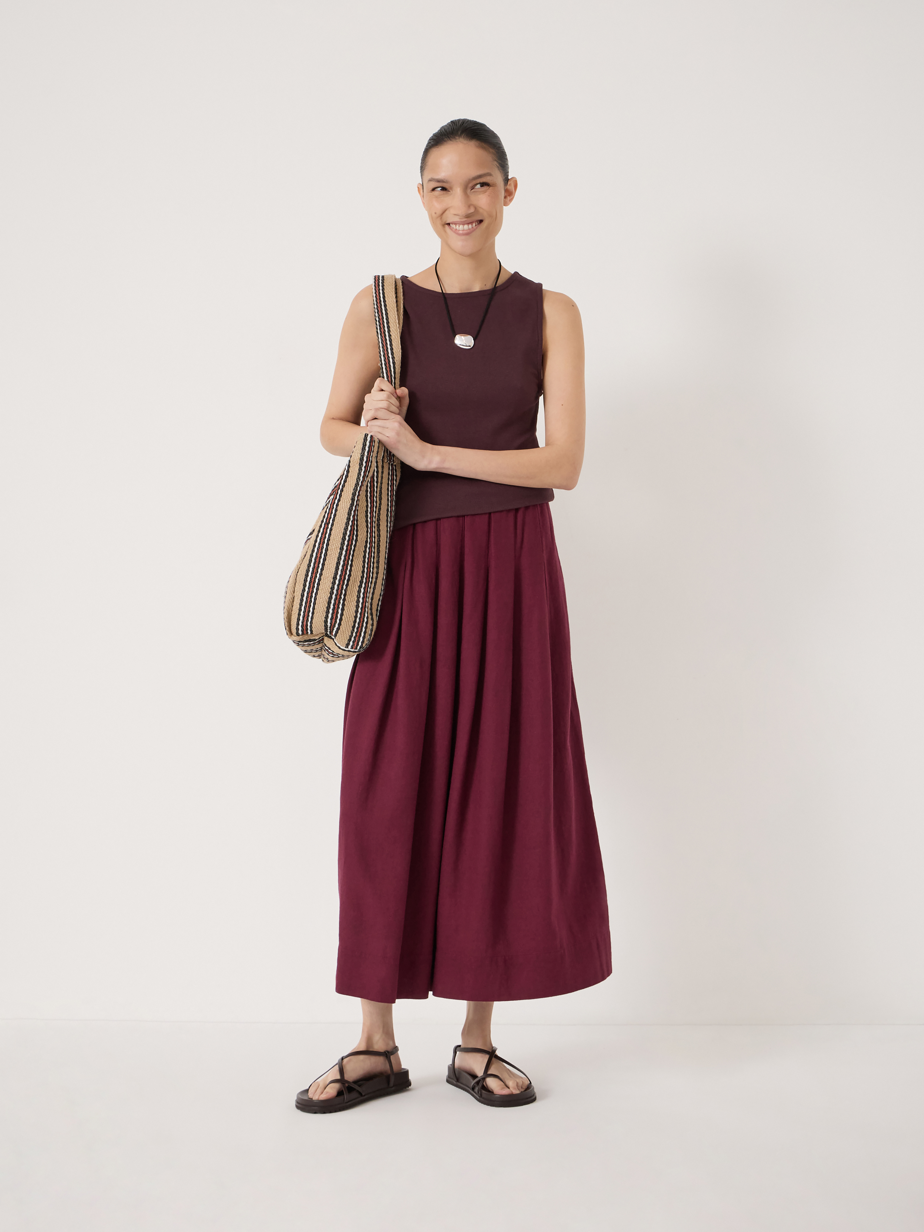 Ivy Pleated Linen Blend Midi Skirt