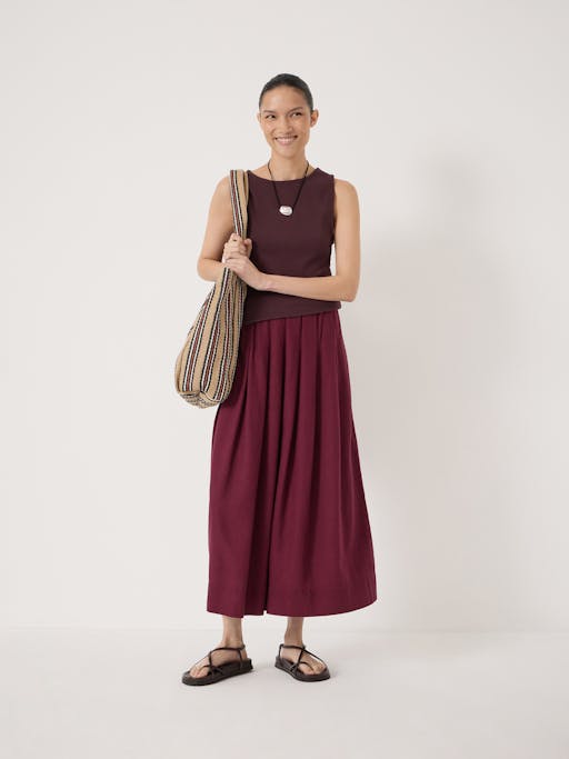 Ivy Pleated Linen Blend Midi Skirt
