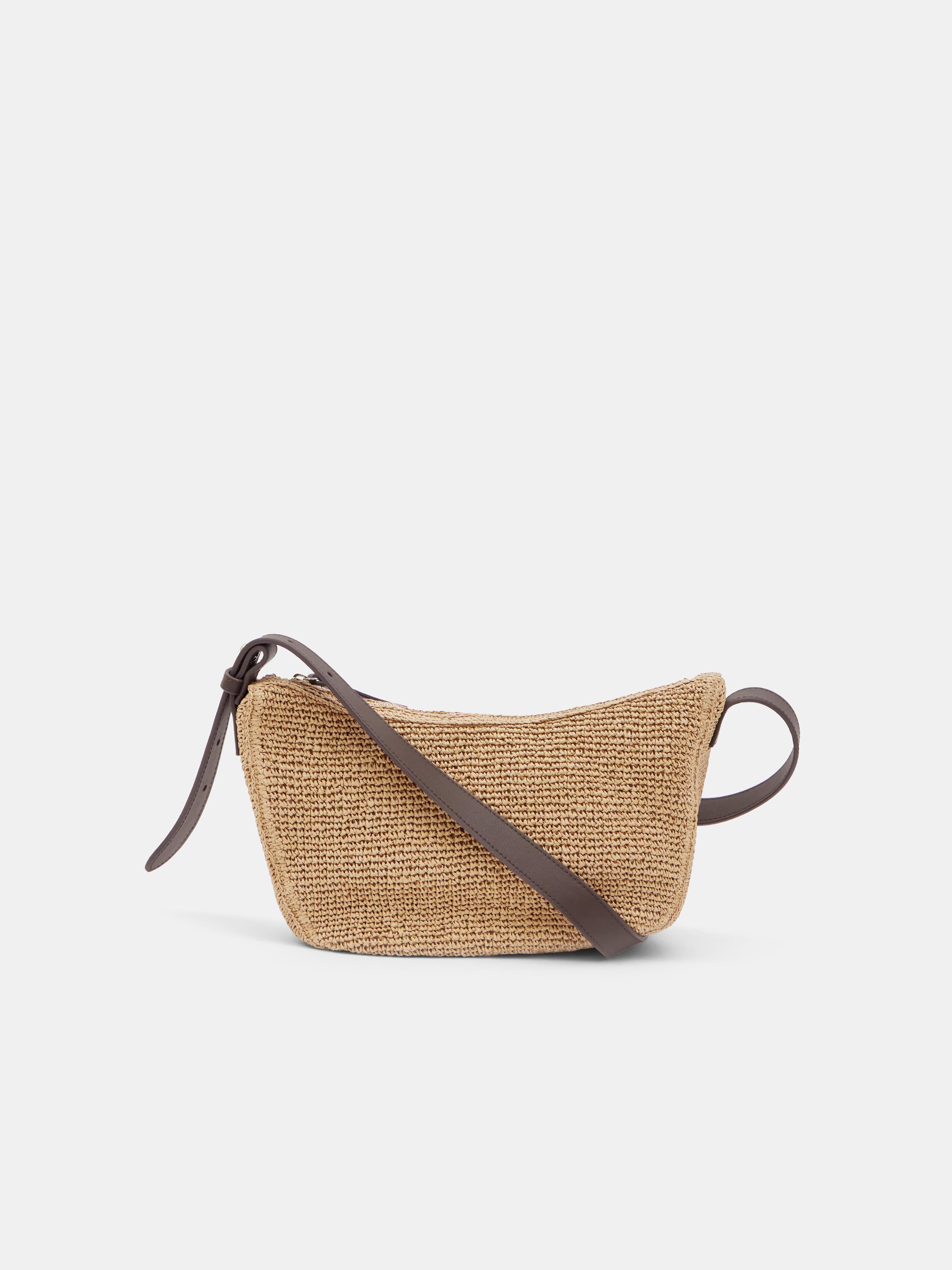 Raffia Crossbody Bag with Leather Strap