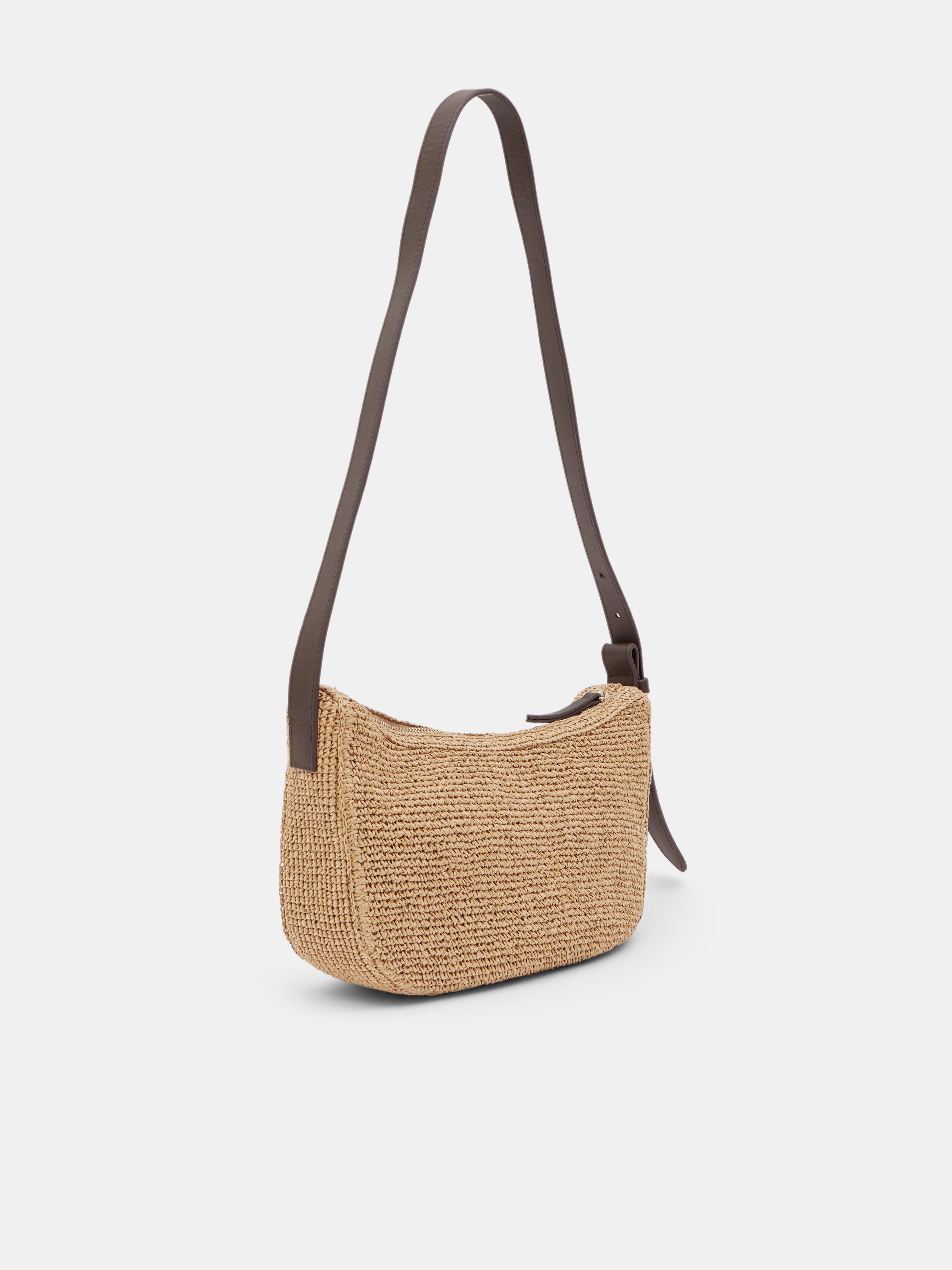 Raffia Crossbody Bag with Leather Strap