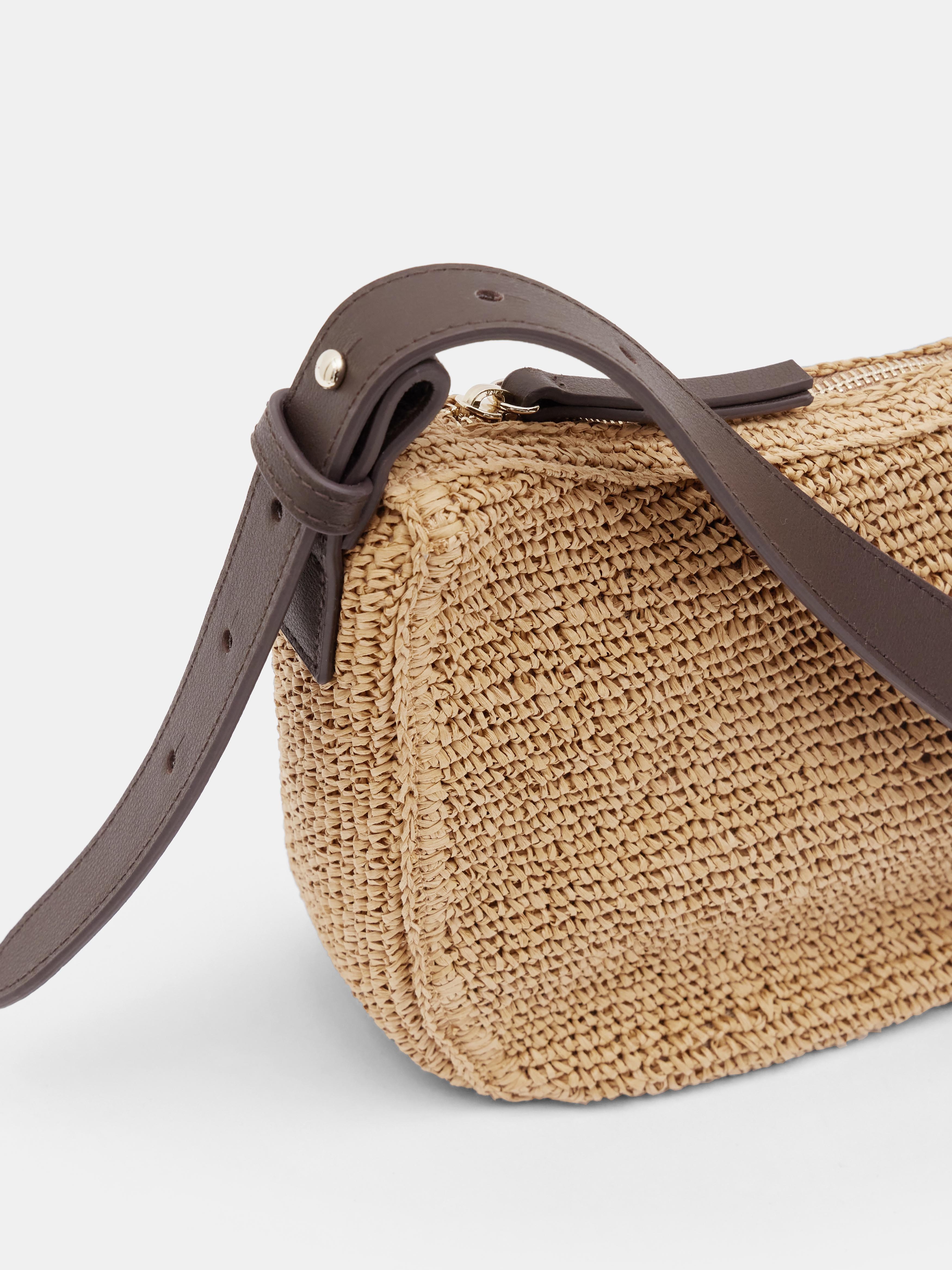 Raffia Crossbody Bag with Leather Strap