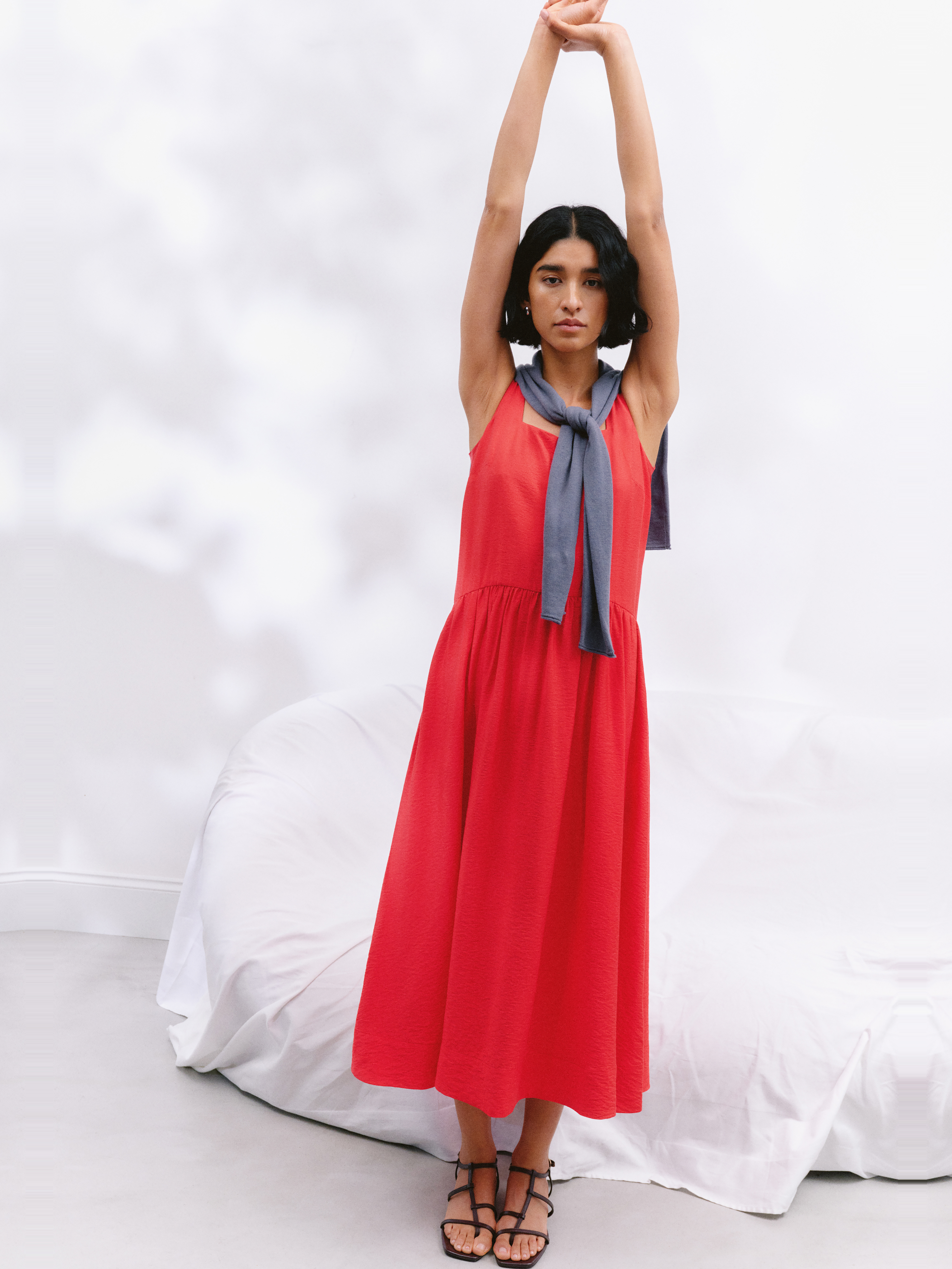 strapless open back dress Rent ASOS DESIGN Satin Cowl Neck Maxi Dress With Ruching Detail In Dark Red main image 0