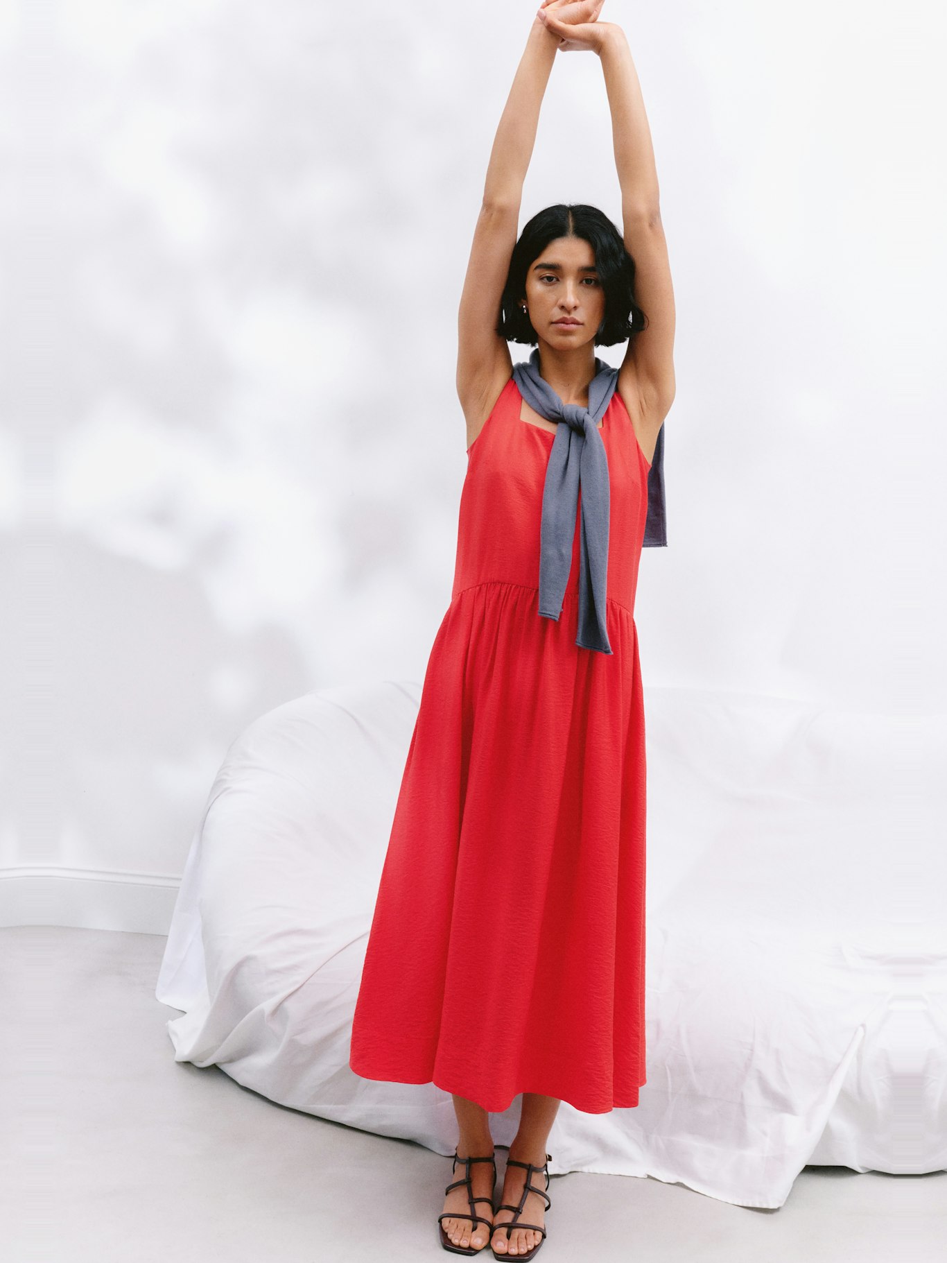 Air Flow Square Neck Midi Ballerina Dress | Red | hush Air Flow Square Neck Midi Ballerina Dress | Red | hush