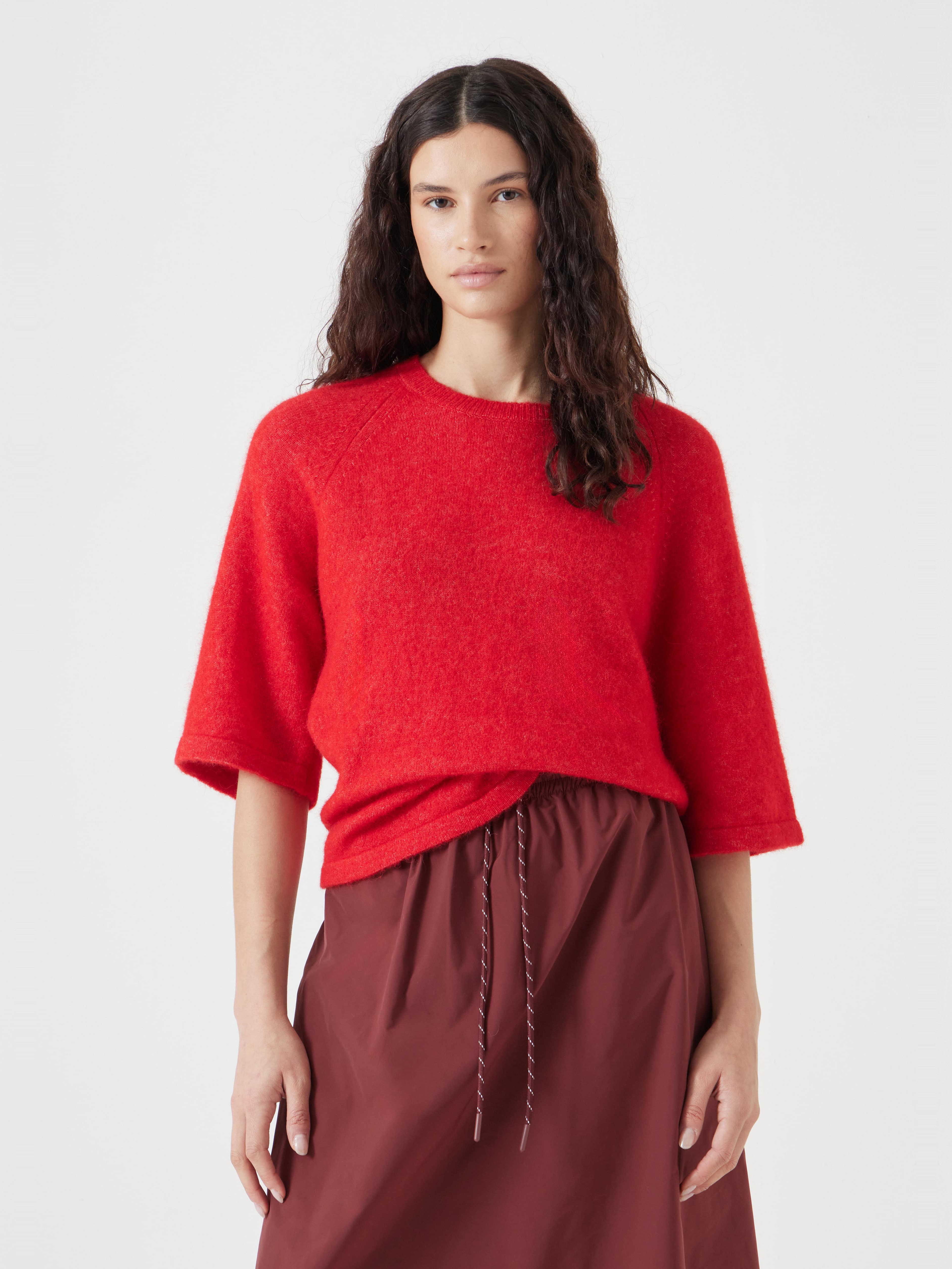 Lucia Knitted Crew Neck T-shirt | Tomato Red | hush