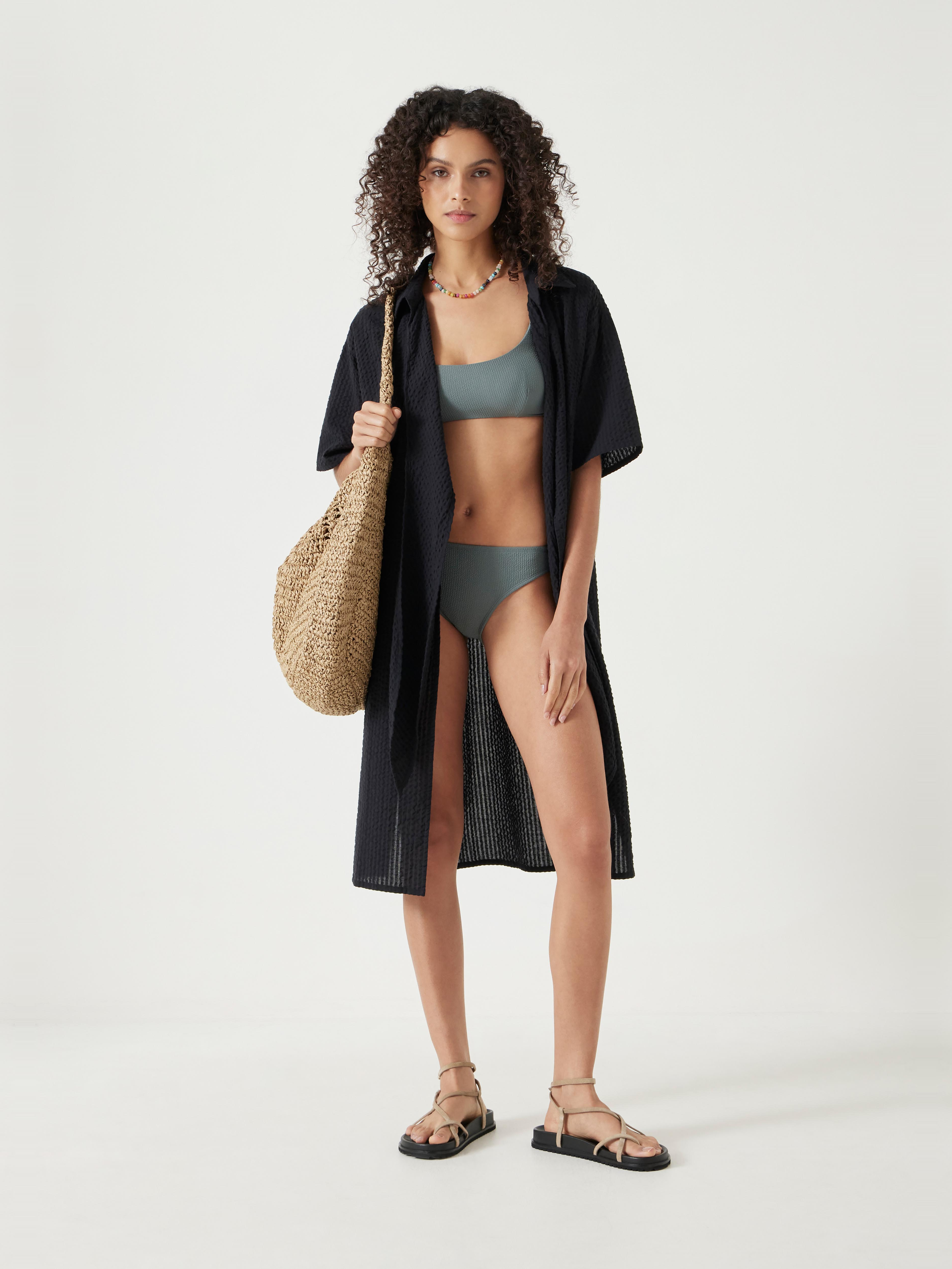 Seersucker Tie Front Beach Dress