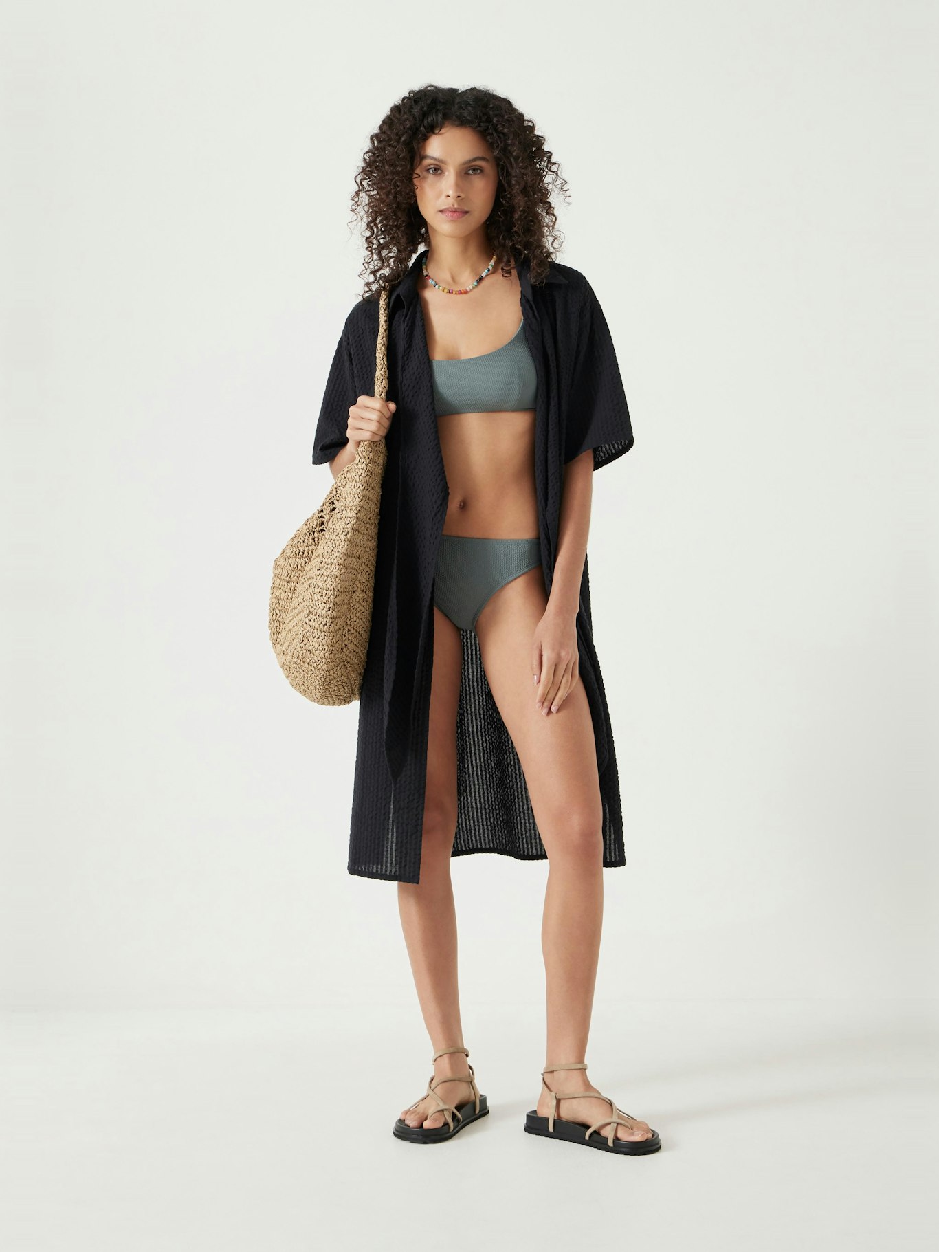 013170-0456-01 Seersucker Tie Front Beach Dress