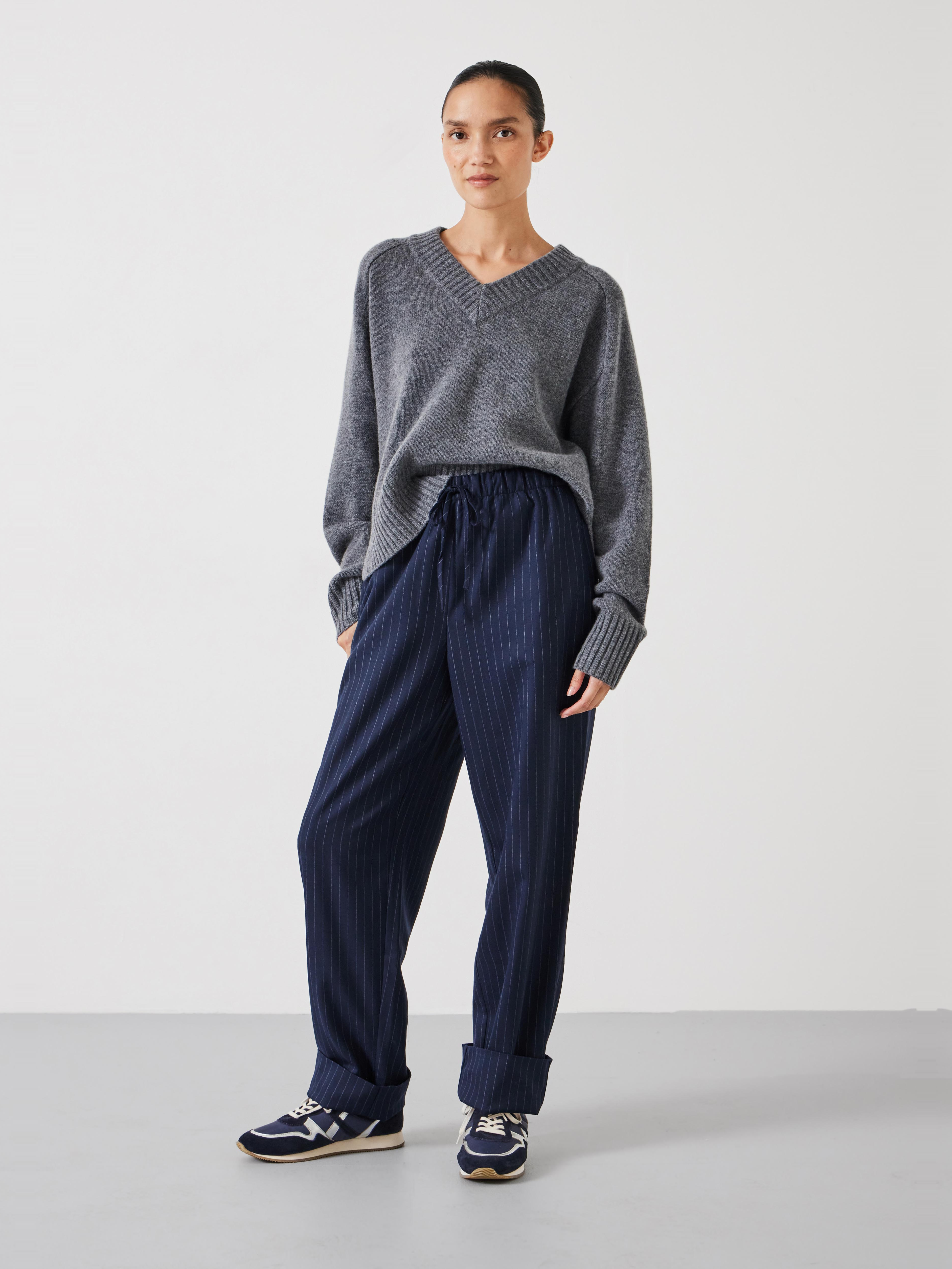 Pinstripe Wool Blend Trouser