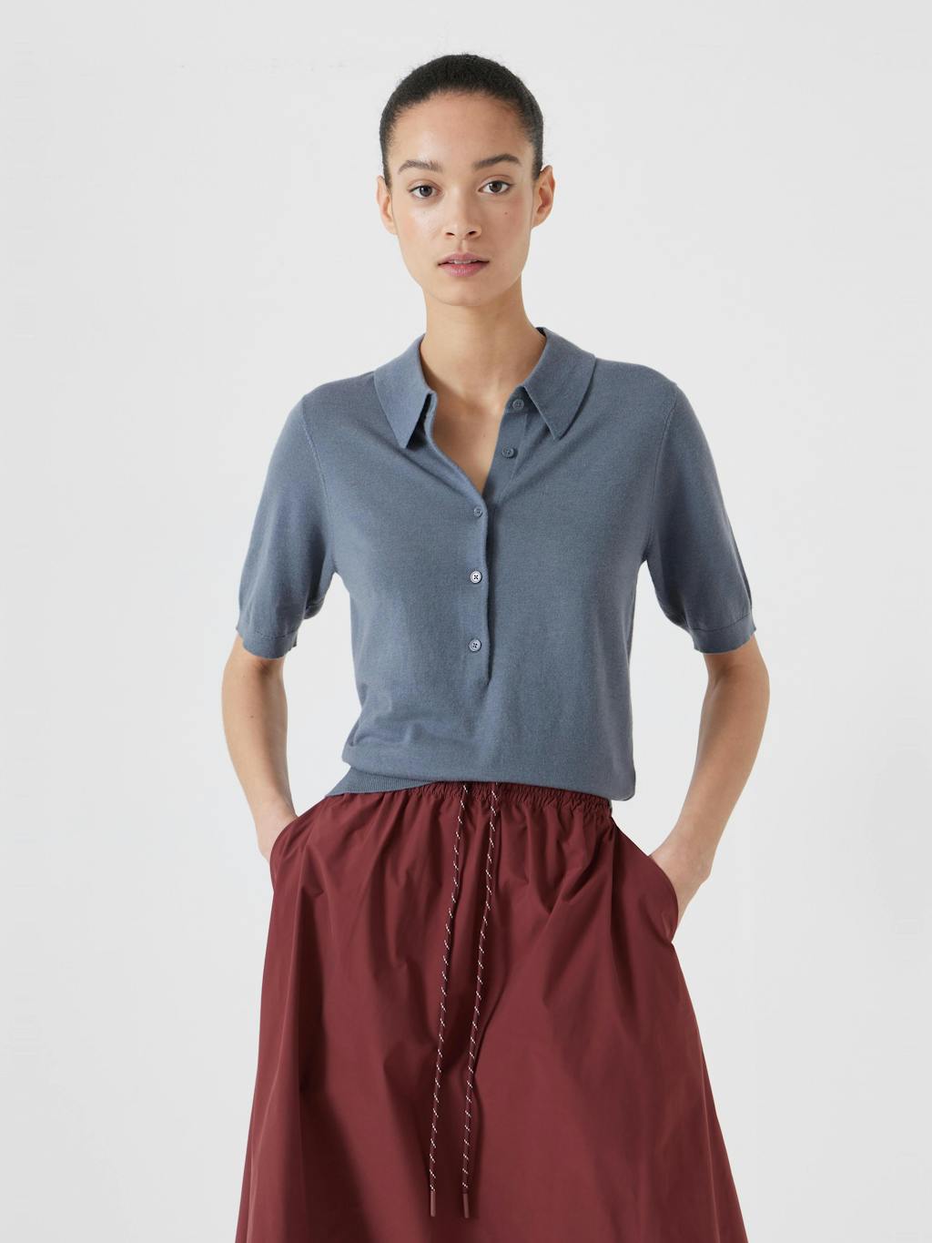 012621-1649-01 Fine Knit Short Sleeve Polo Top