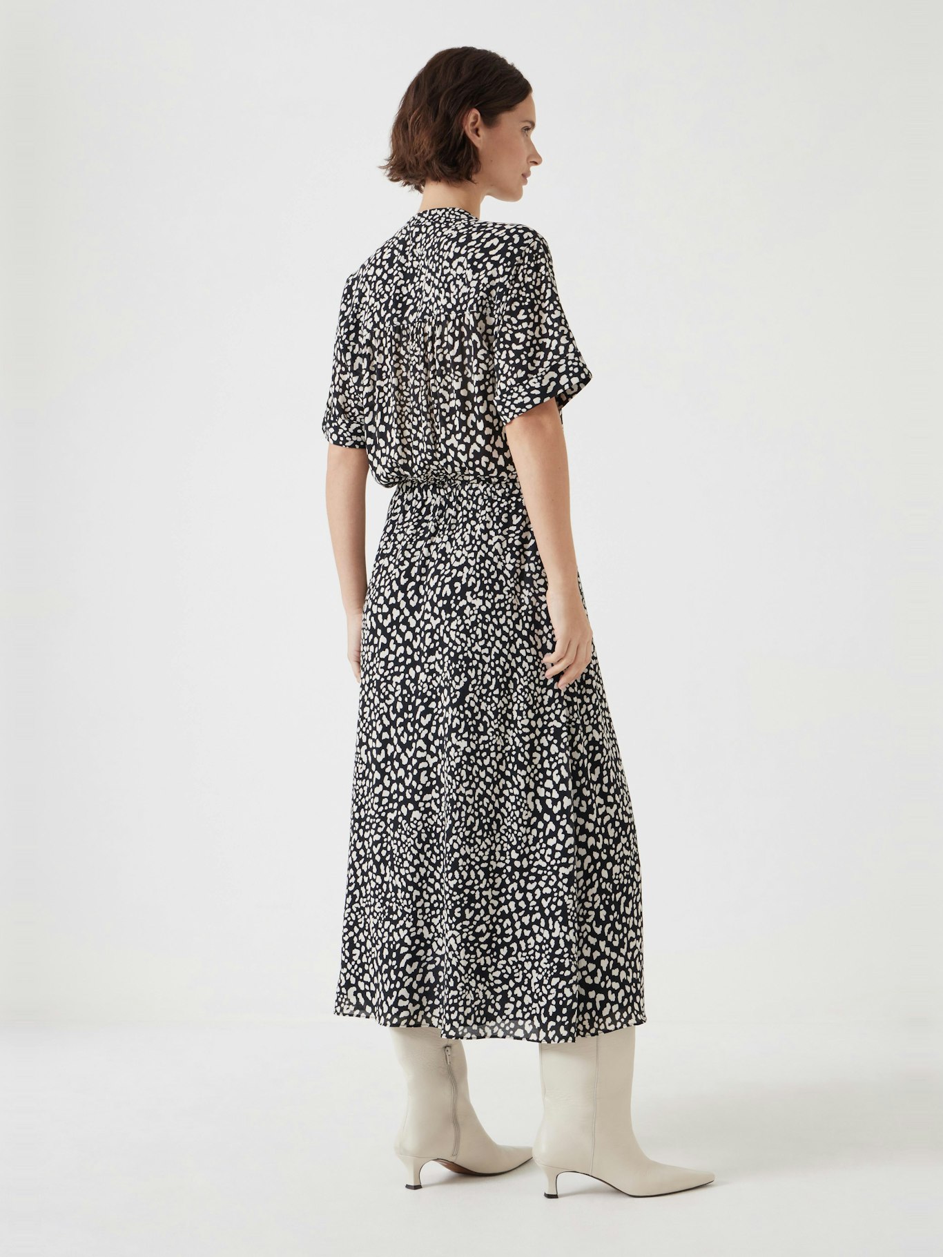 012852-4797-03 Printed Short Sleeve Midi Shirt Dress
