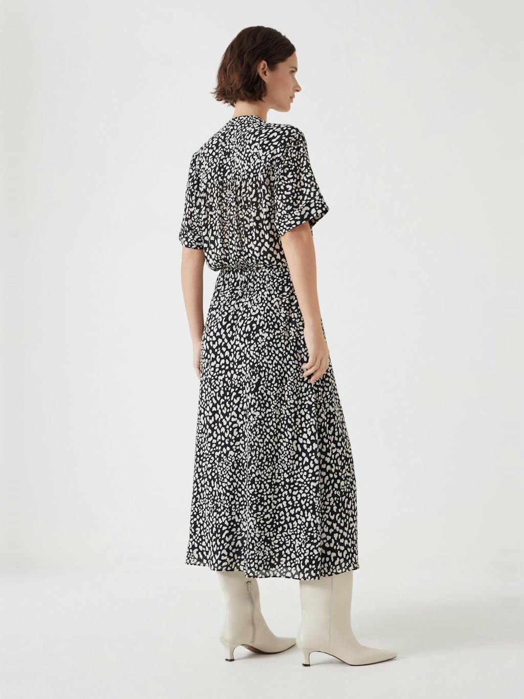 012852-4797-03 Printed Short Sleeve Midi Shirt Dress