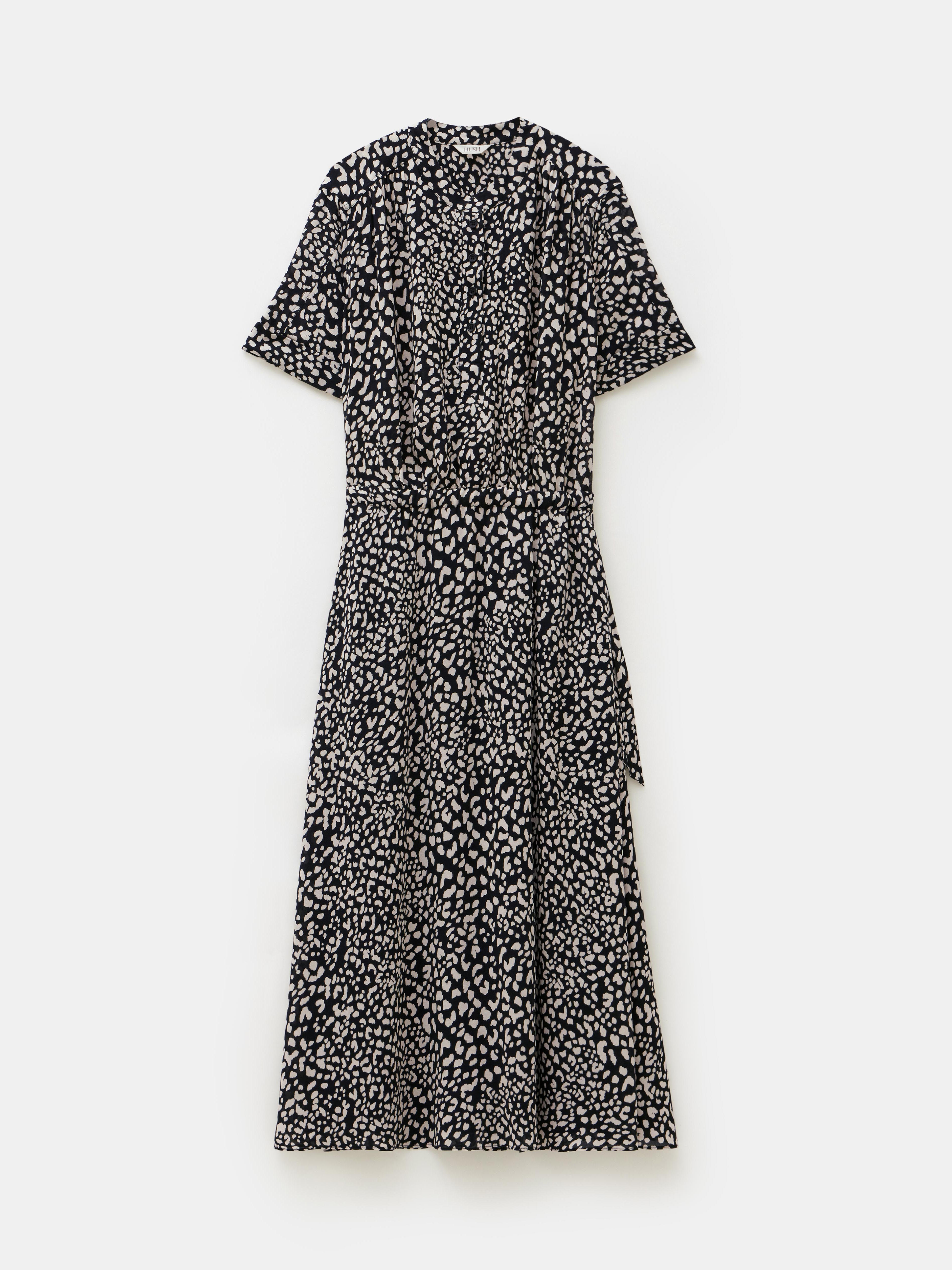Printed Short Sleeve Midi Shirt Dress