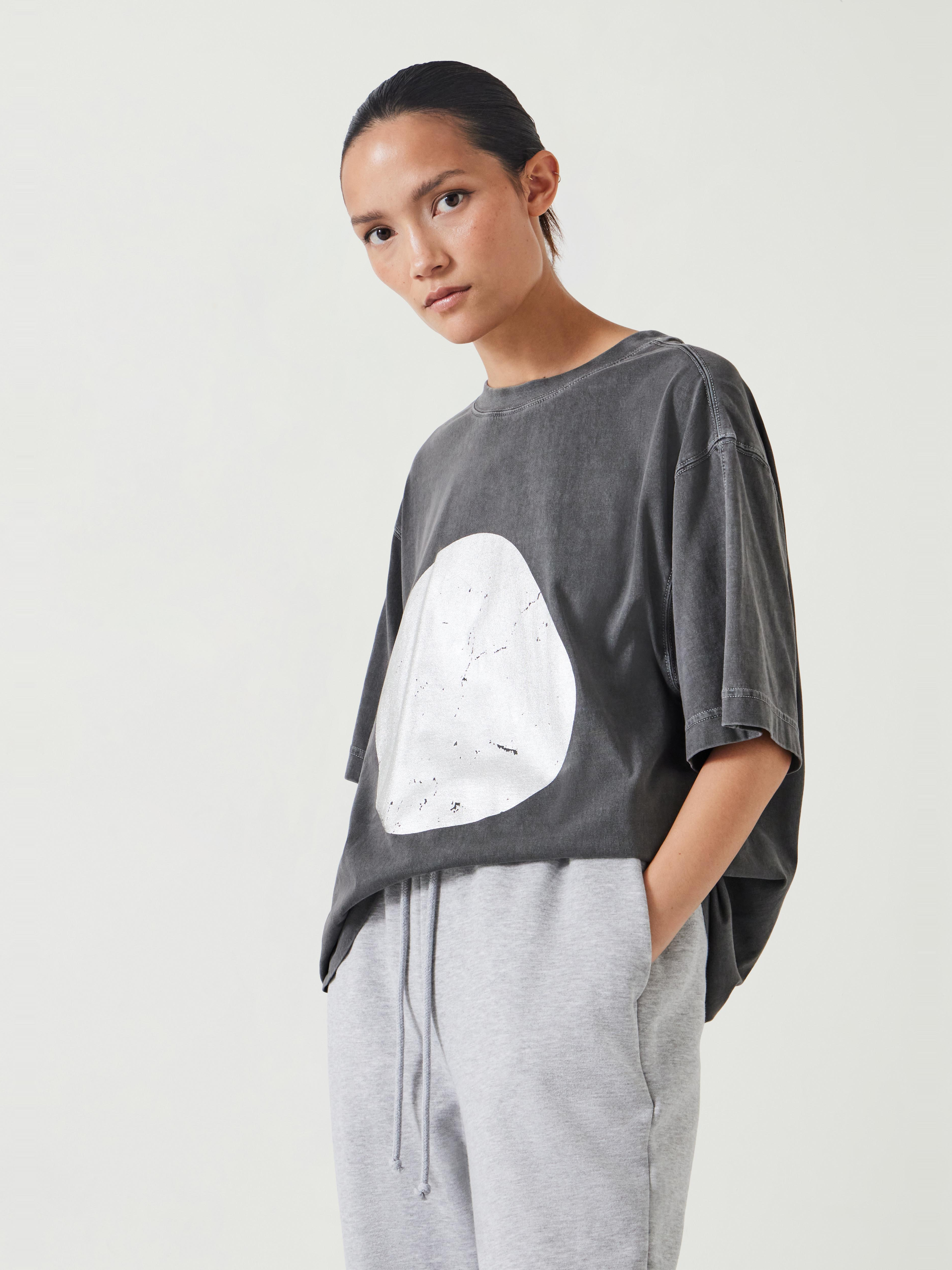 Metallic Print Oversized Graphic T-Shirt