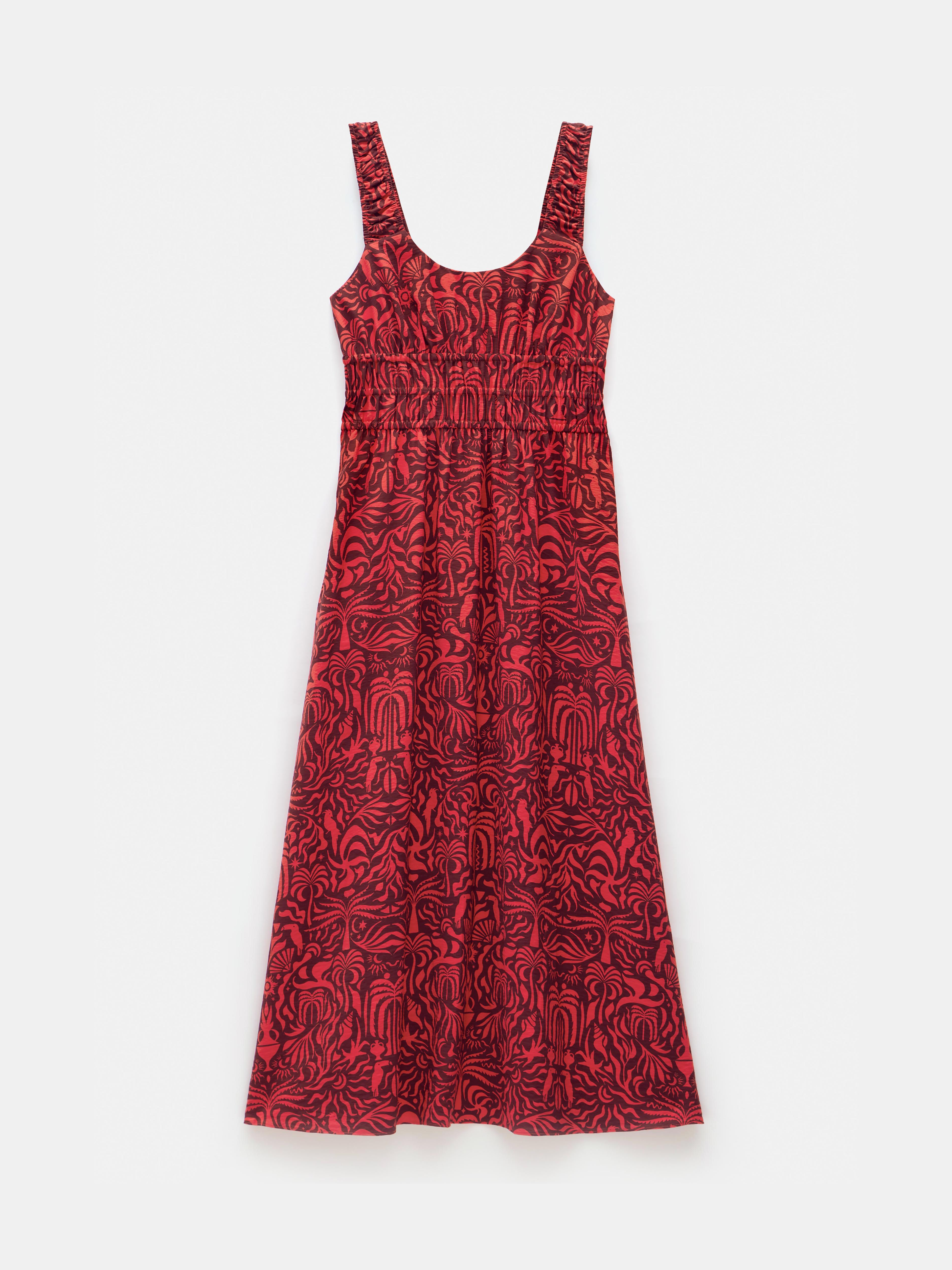 Air Flow Gathered Straps Midi Dress
