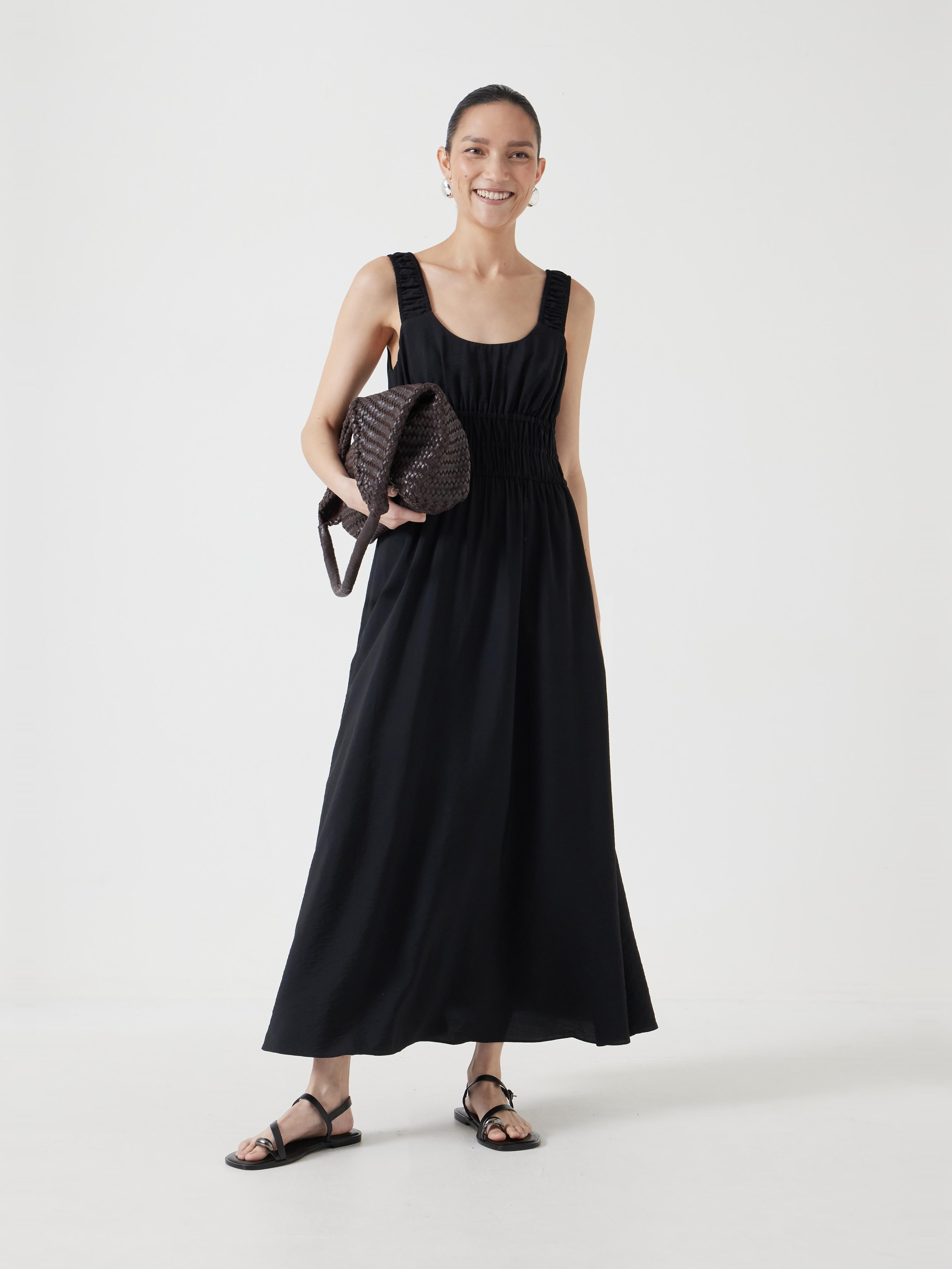 Air Flow Gathered Straps Midi Dress