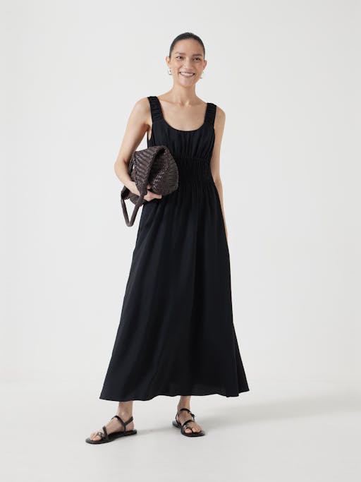 Air Flow Gathered Straps Midi Dress