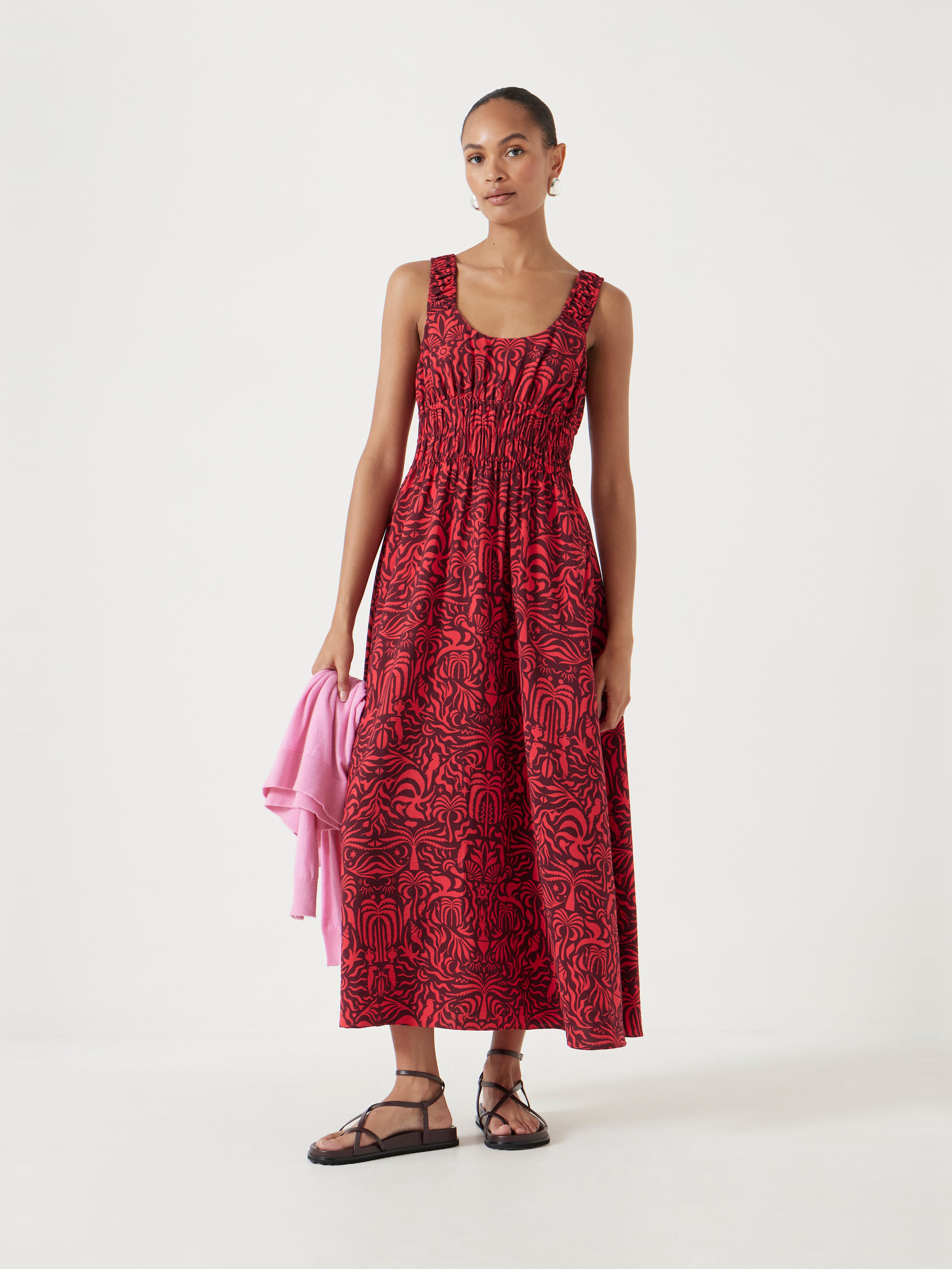 Air Flow Gathered Straps Midi Dress