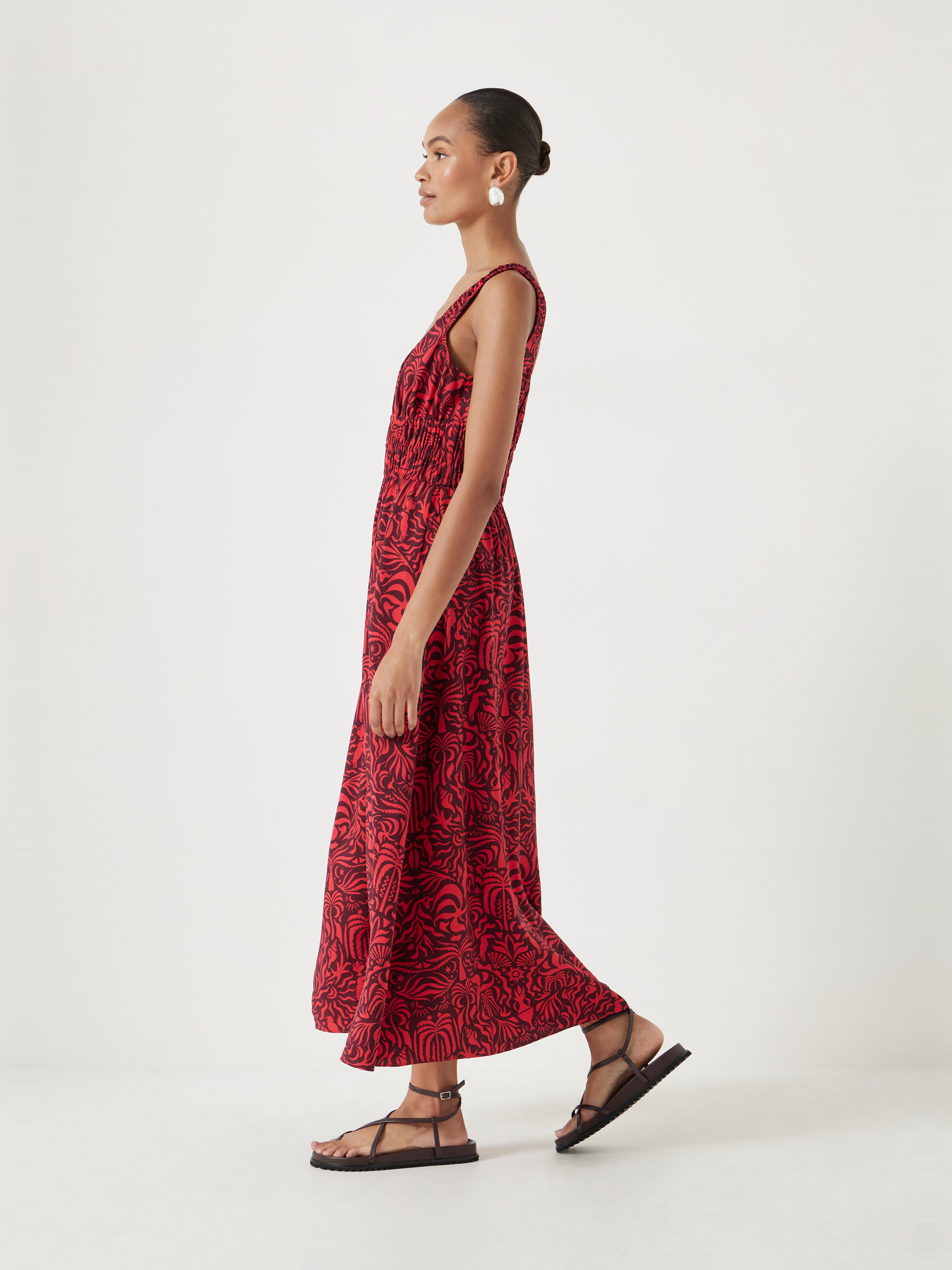 Air Flow Gathered Straps Midi Dress