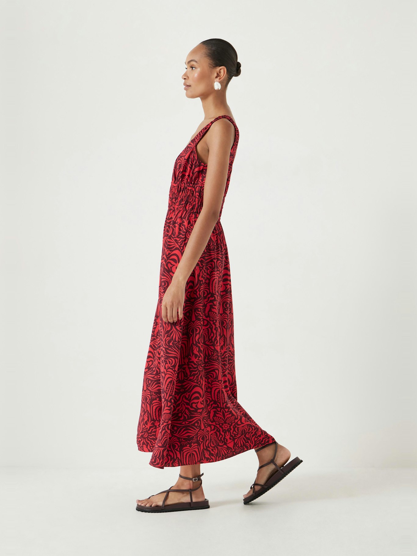 013036-4793-04 Air Flow Gathered Straps Midi Dress