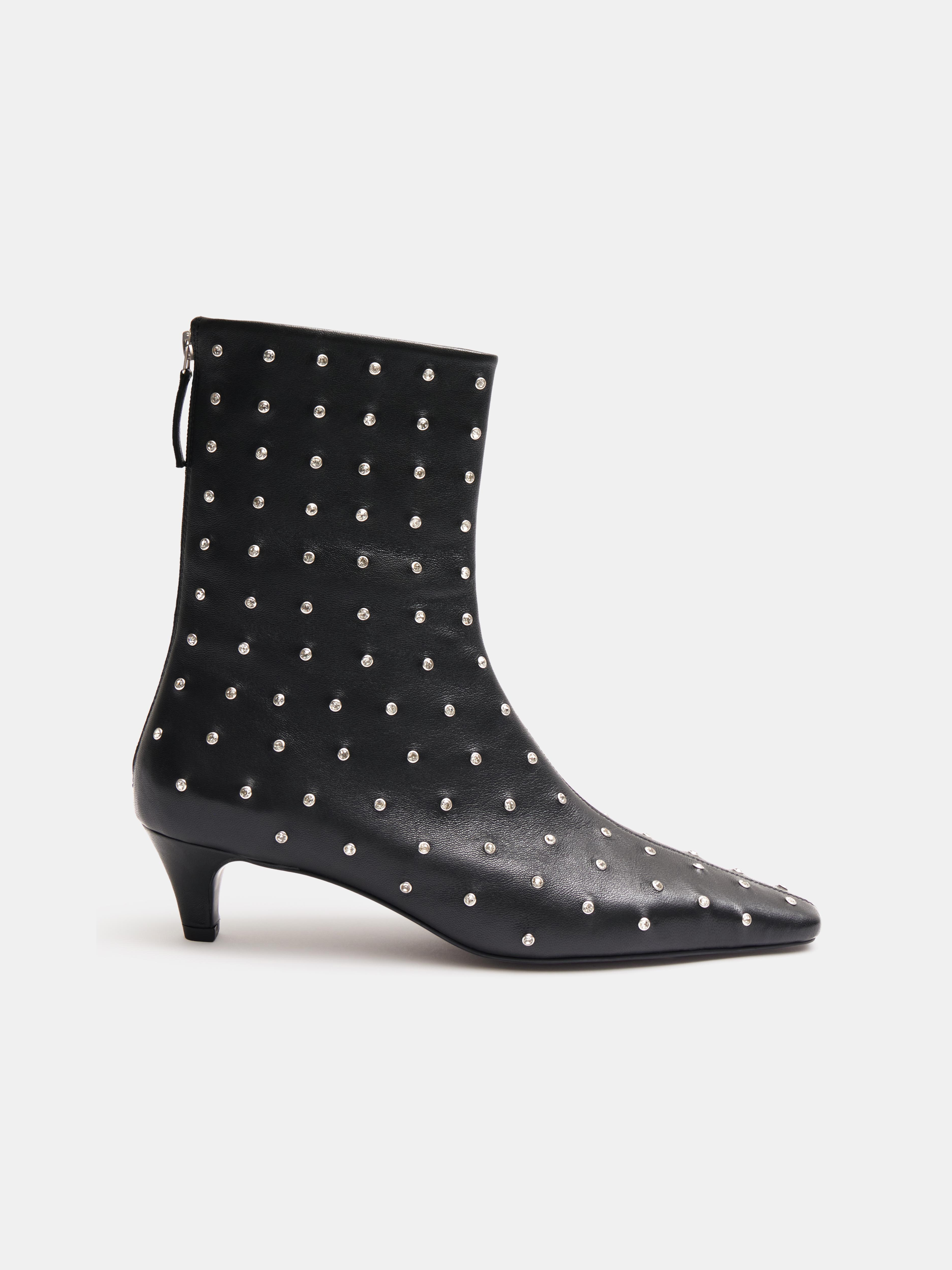 Diamante Studded Leather Ankle Boots