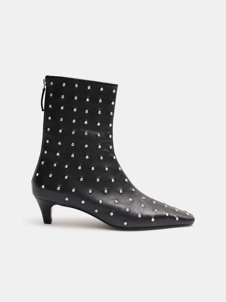 Diamante Studded Leather Ankle Boots