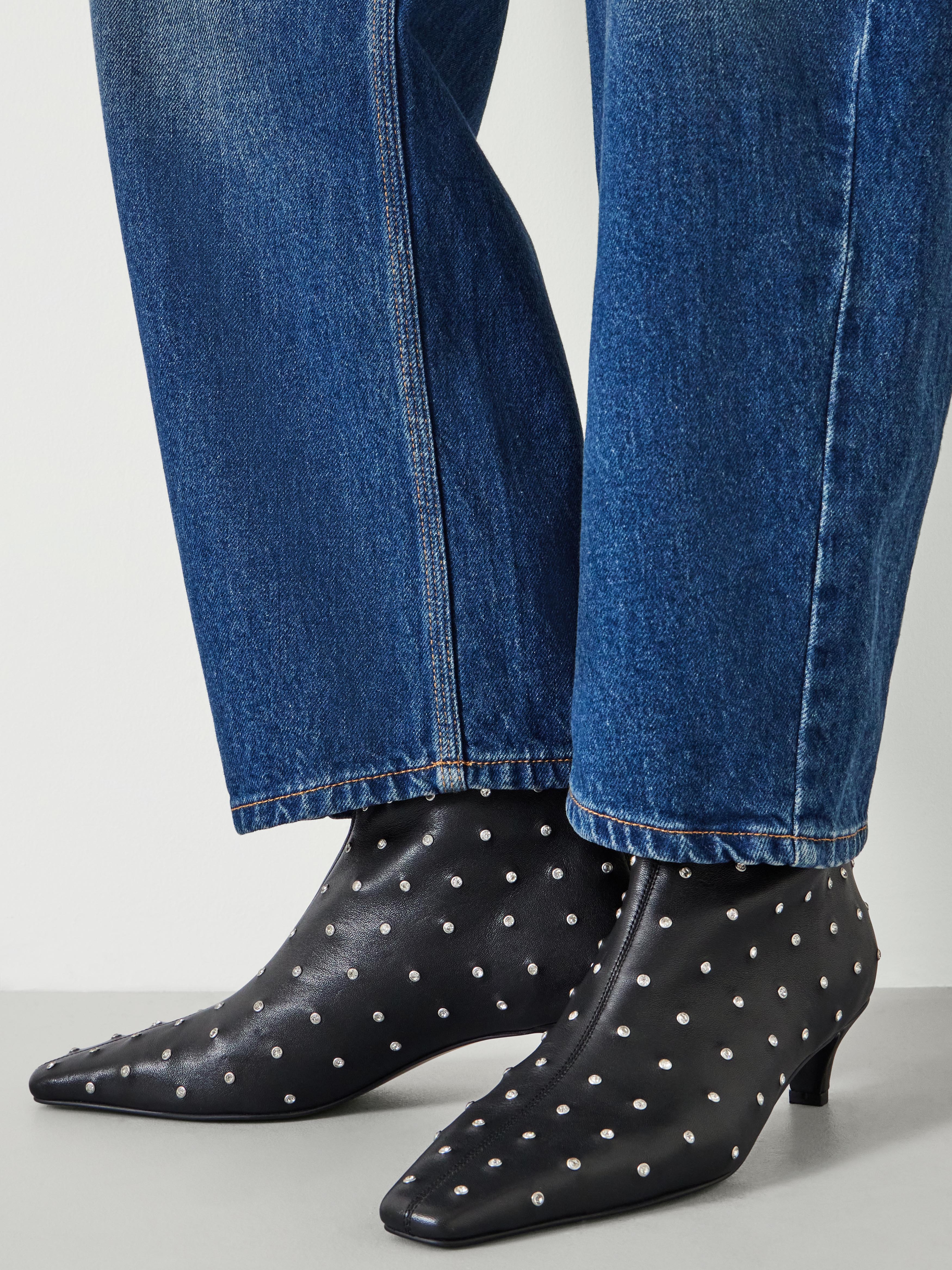 Diamante Studded Leather Ankle Boots