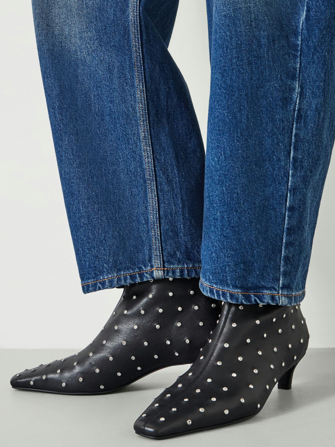 012485-0456-02 Diamante Studded Leather Ankle Boots