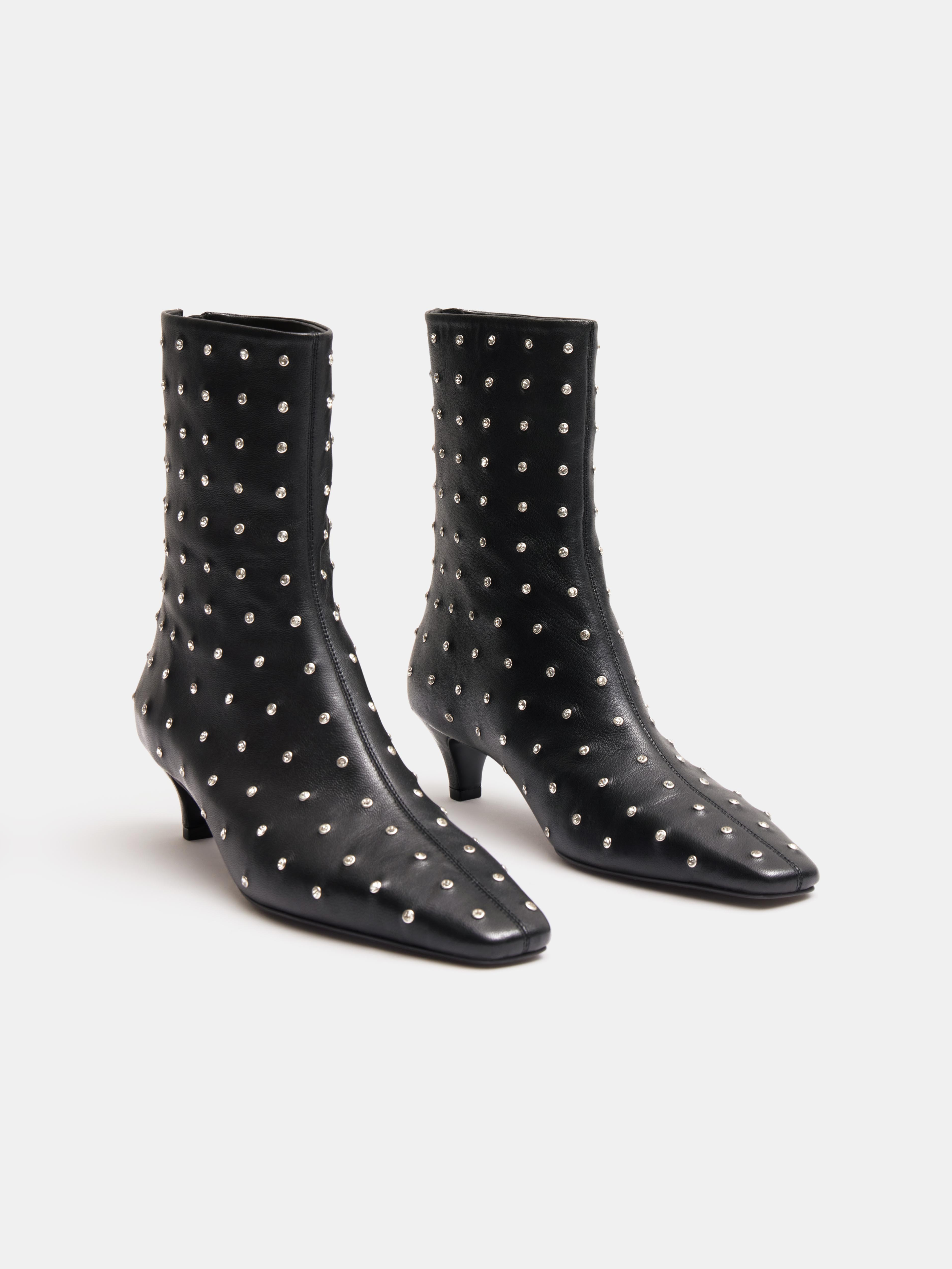 Diamante Studded Leather Ankle Boots