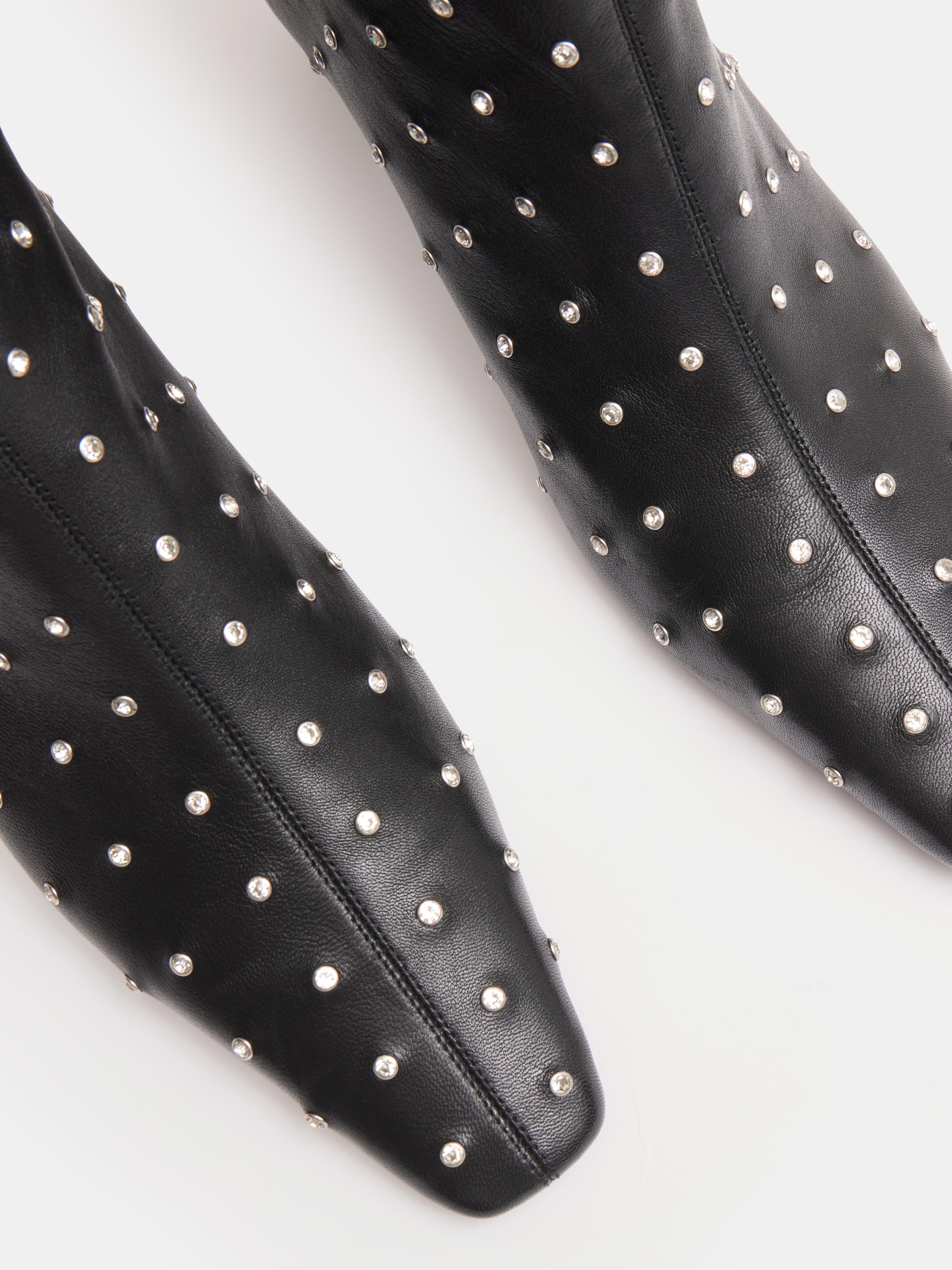 Diamante Studded Leather Ankle Boots