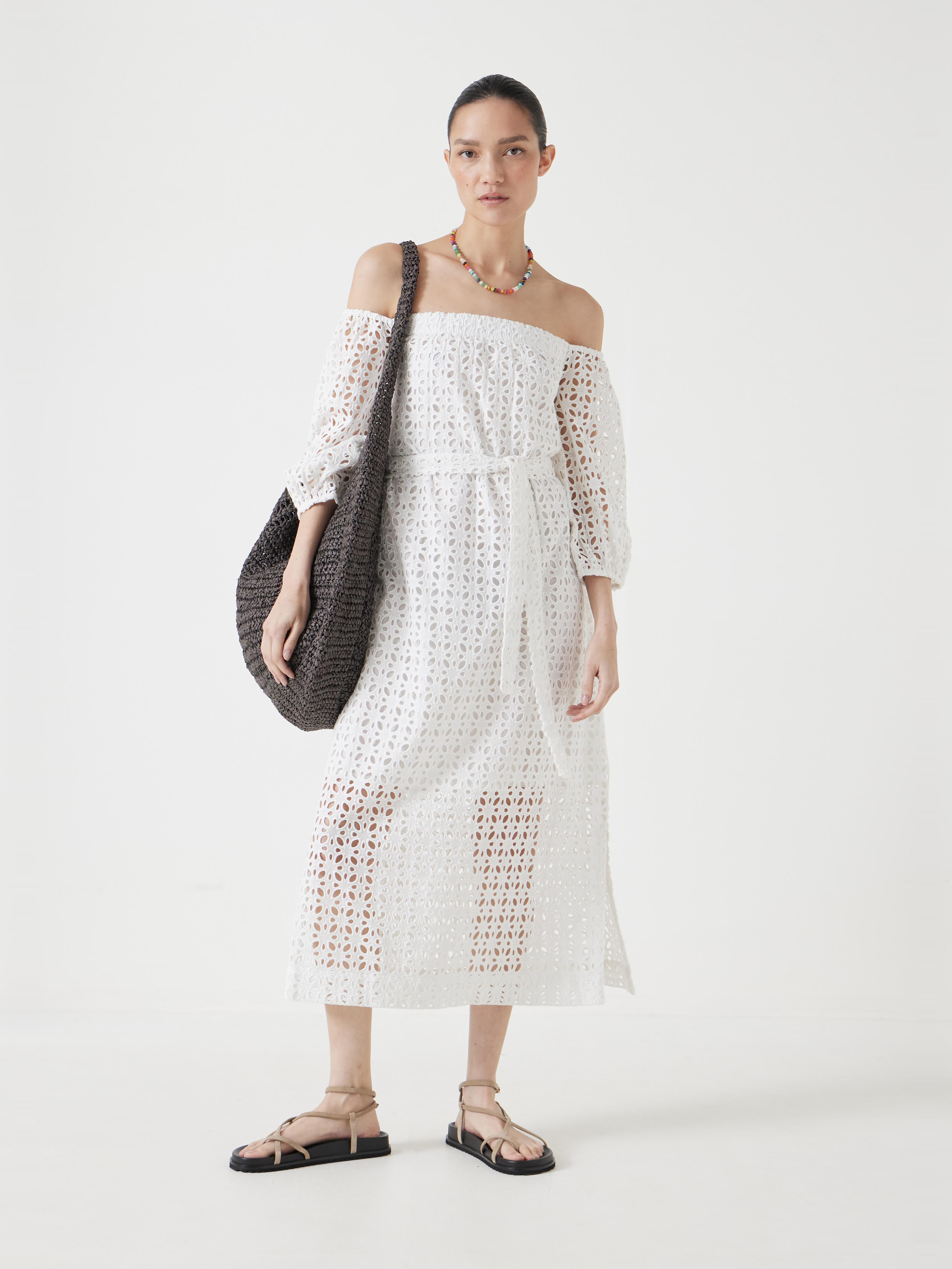 Broderie Off Shoulder Midi Dress