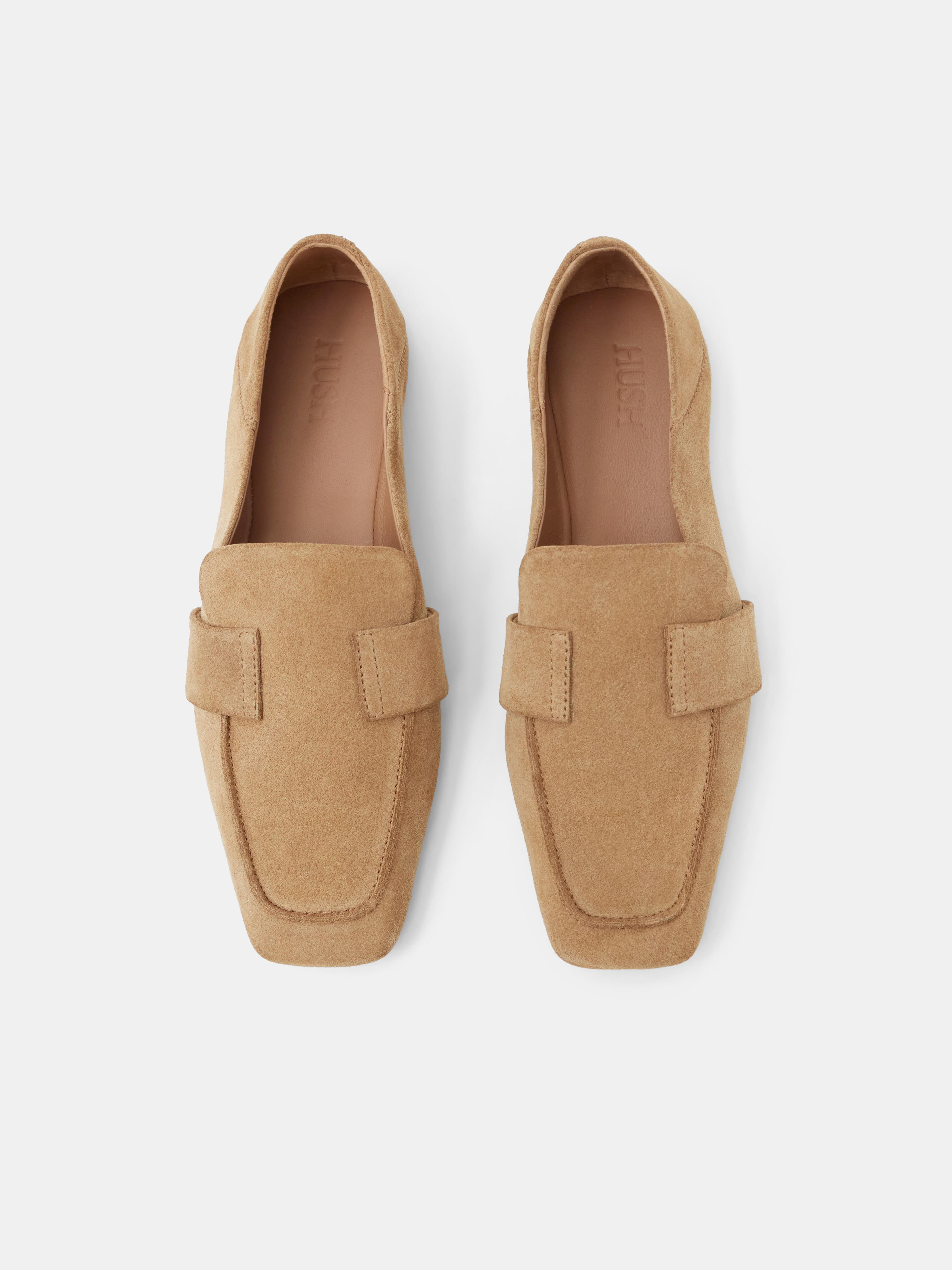 Sora Square-Toe Suede Loafers | Beige | hush