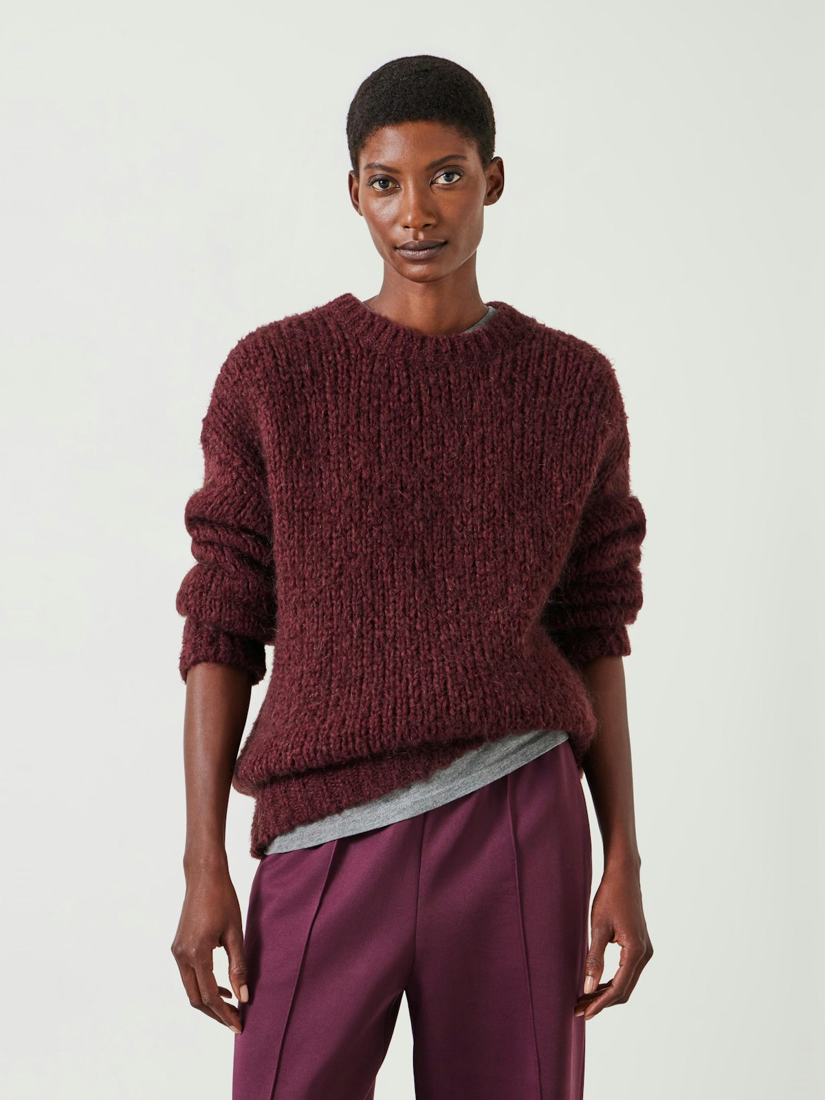 Tammy Textured Crew Jumper | Wine Red | hush