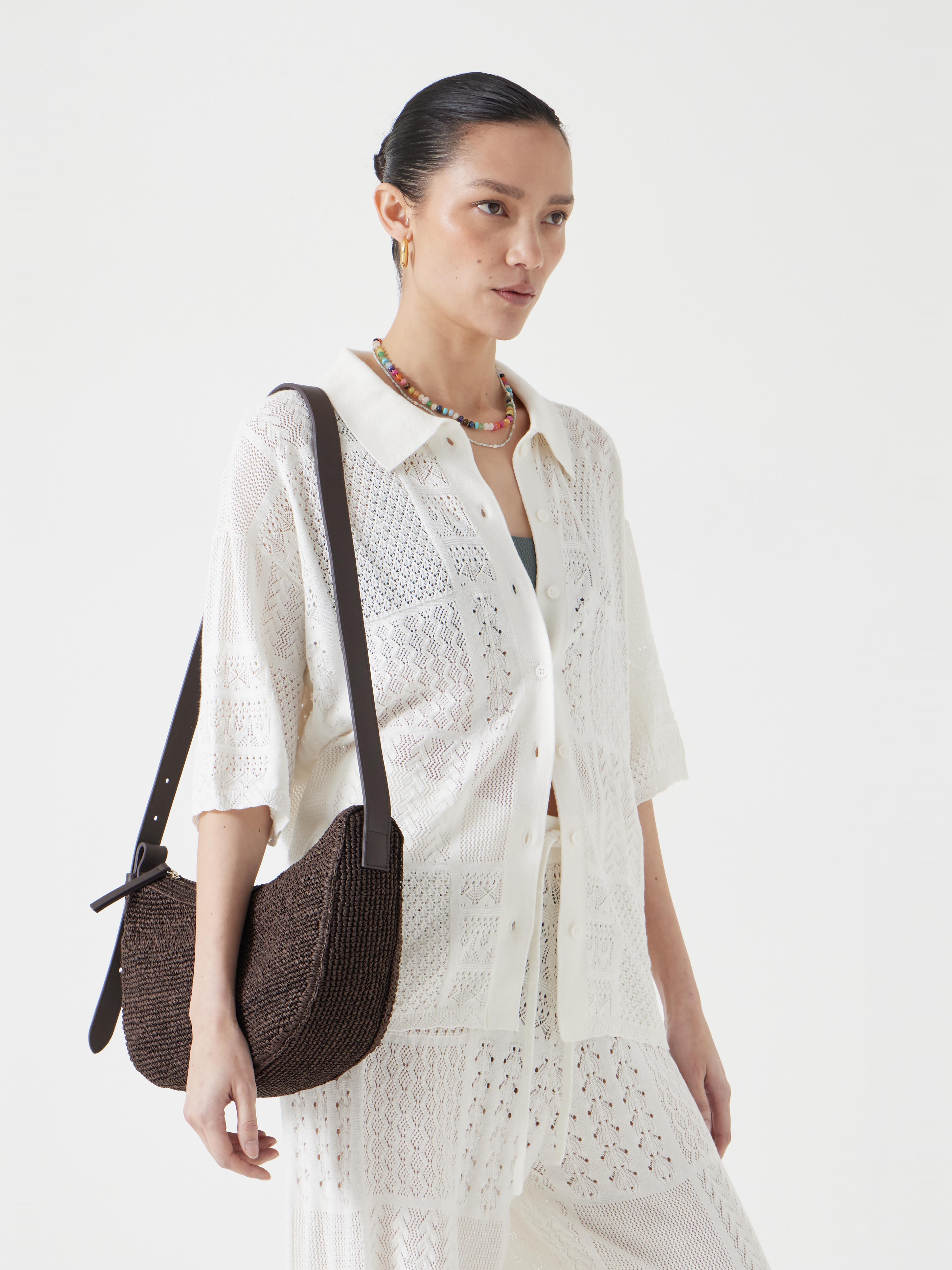 Raffia Crossbody Bag with Leather Strap
