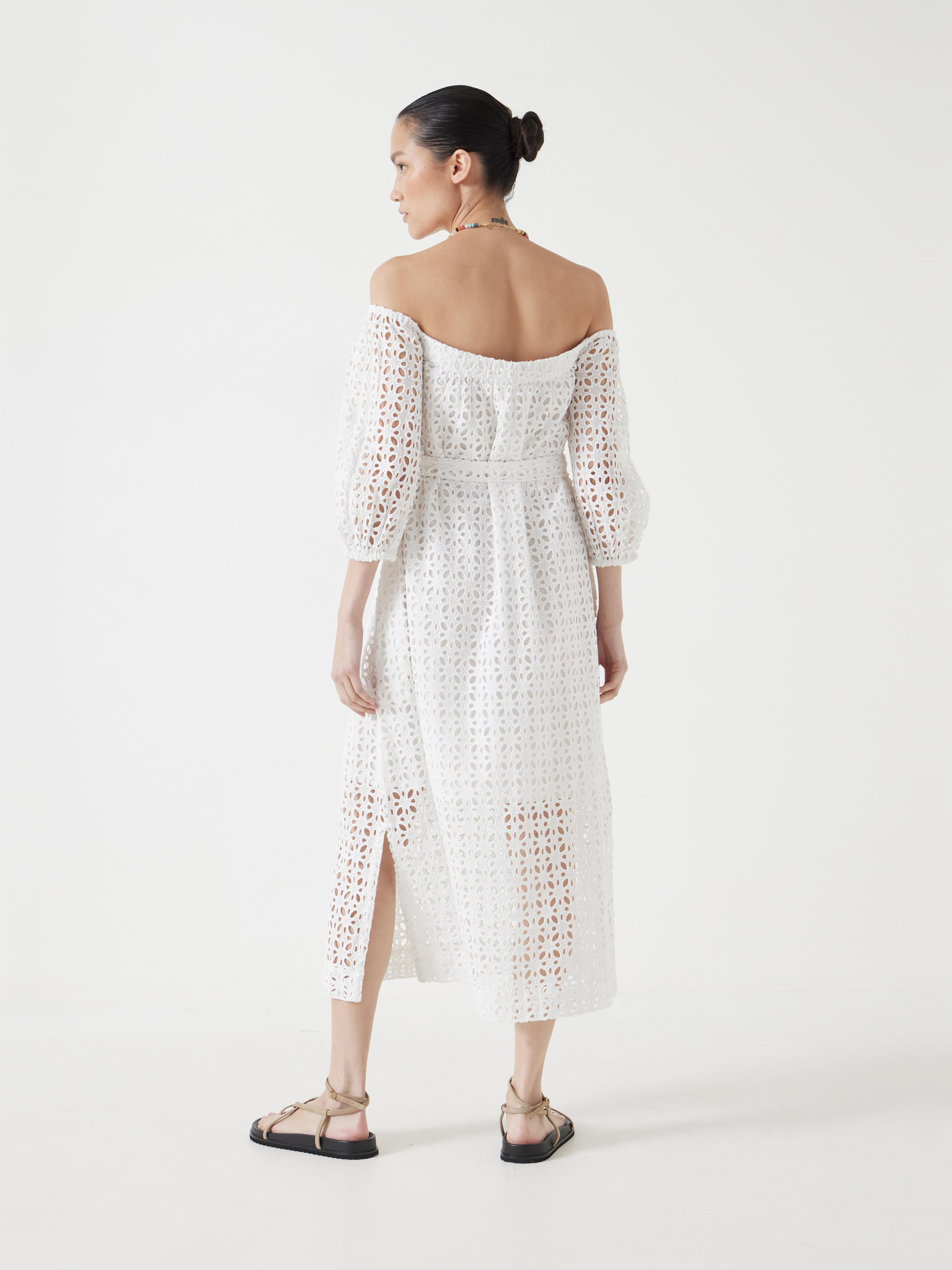Broderie Off Shoulder Midi Dress