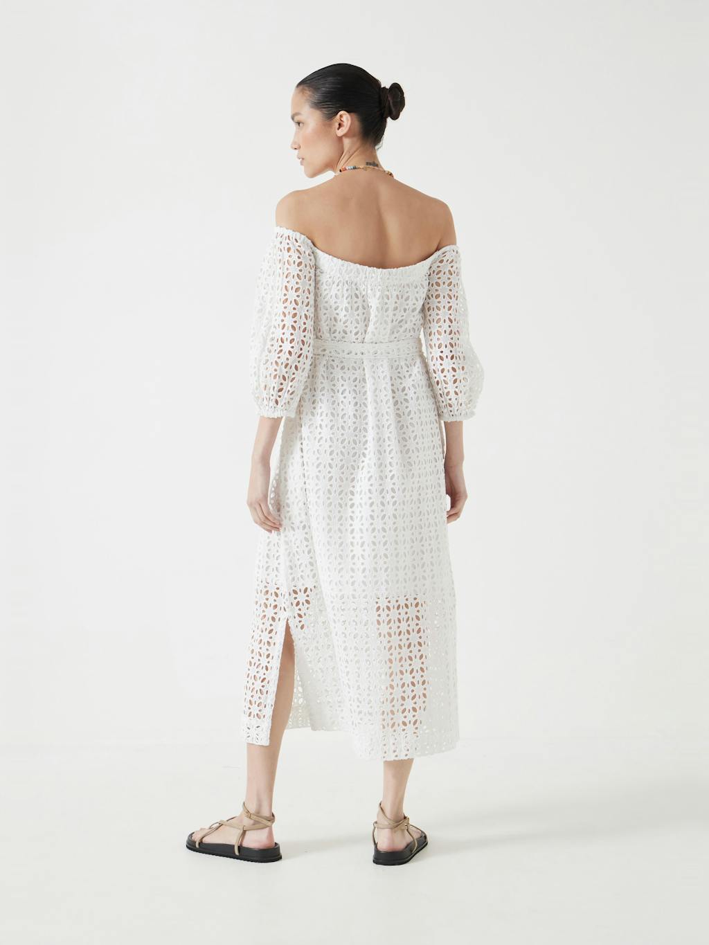 013680-0001-03 Broderie Off Shoulder Midi Dress