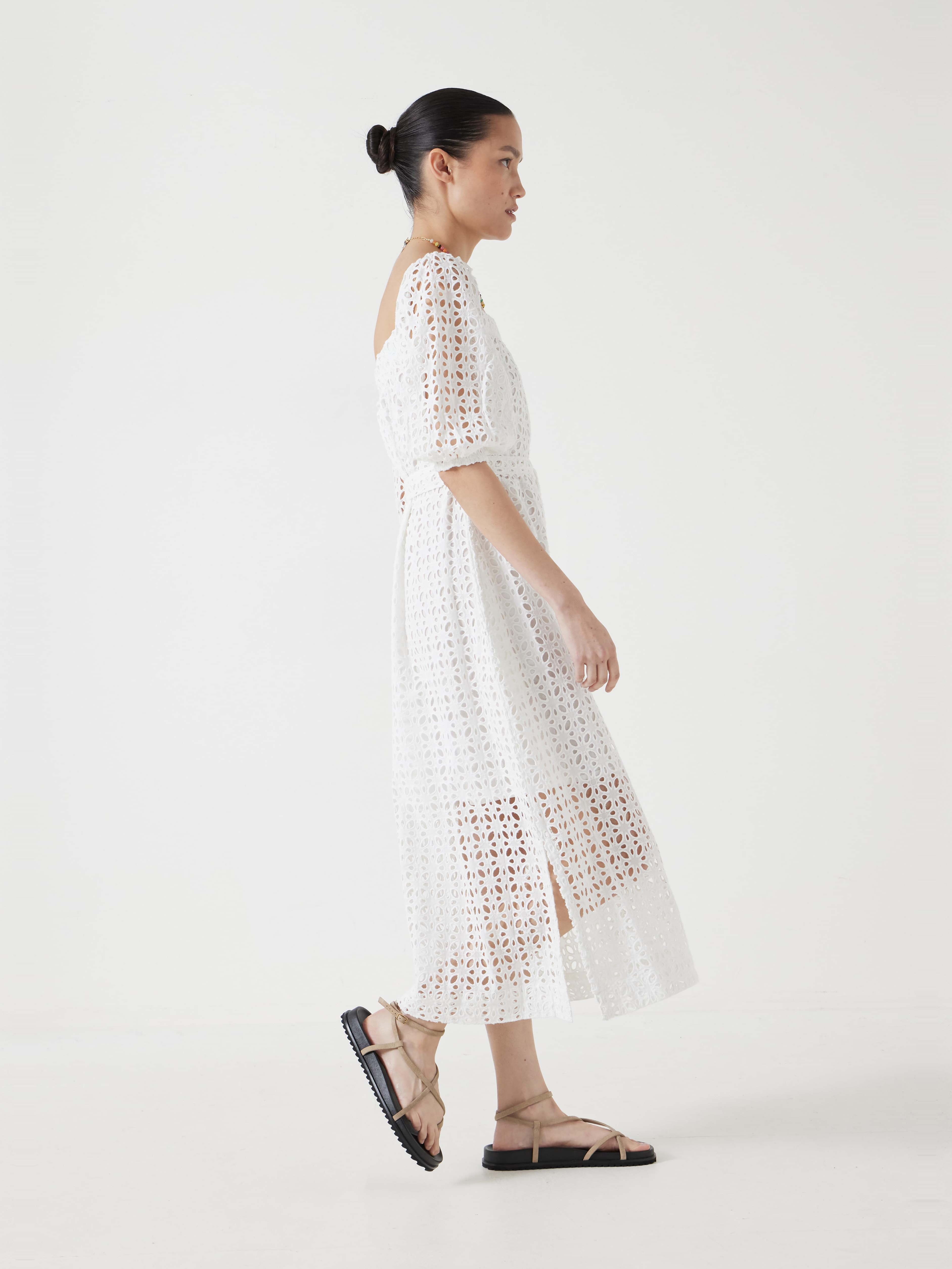 Broderie Off Shoulder Midi Dress