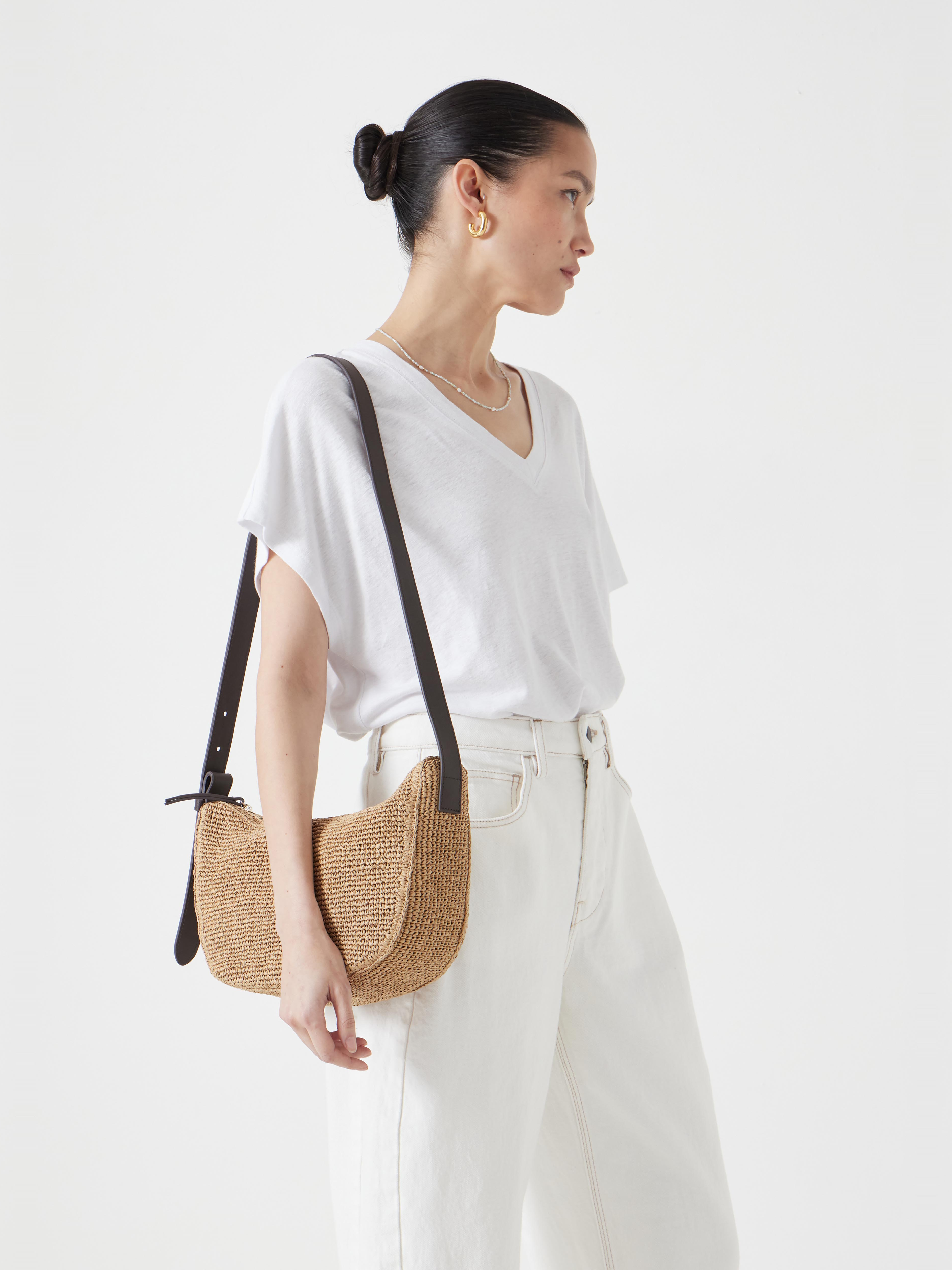 Raffia Crossbody Bag with Leather Strap