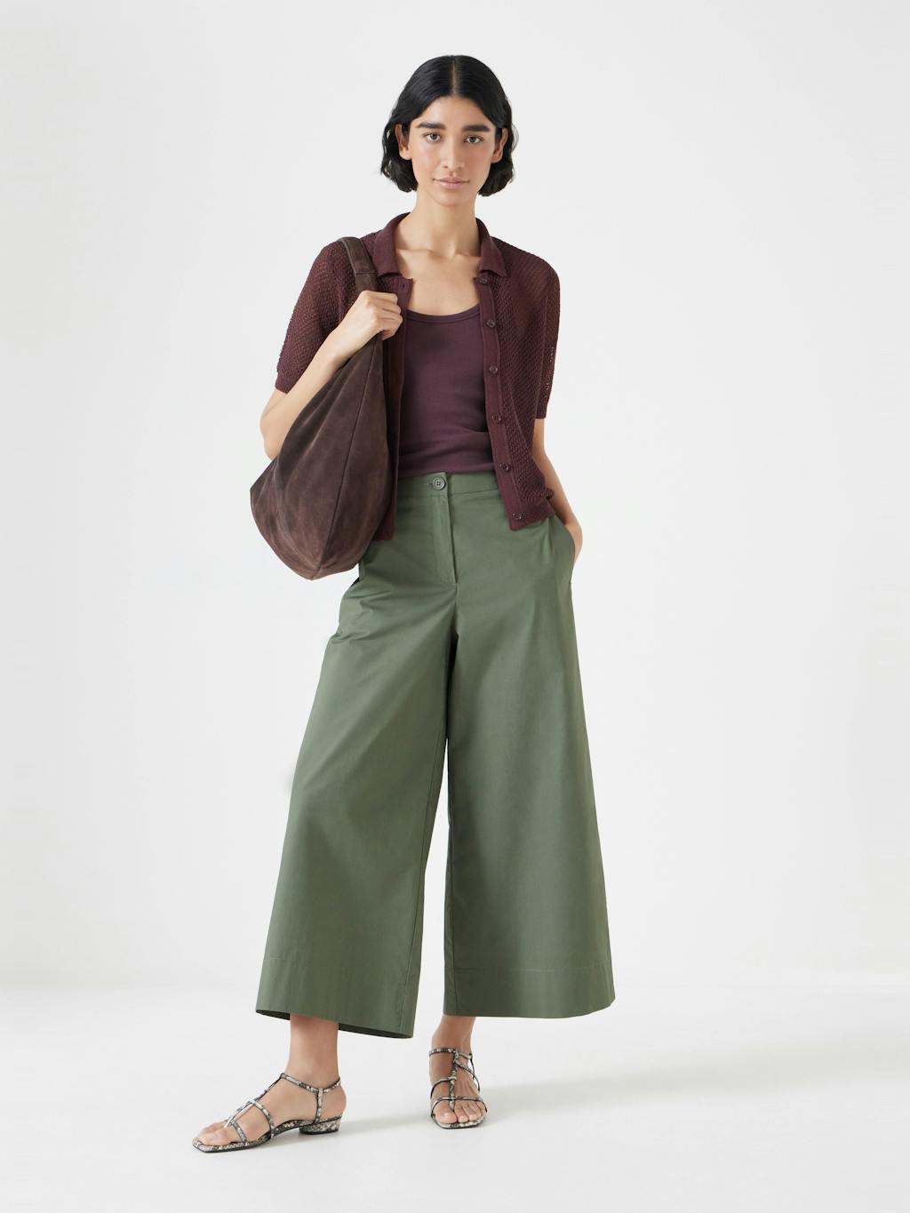 012688-2012-01 Lightweight Cotton Wide Leg Cropped Trousers
