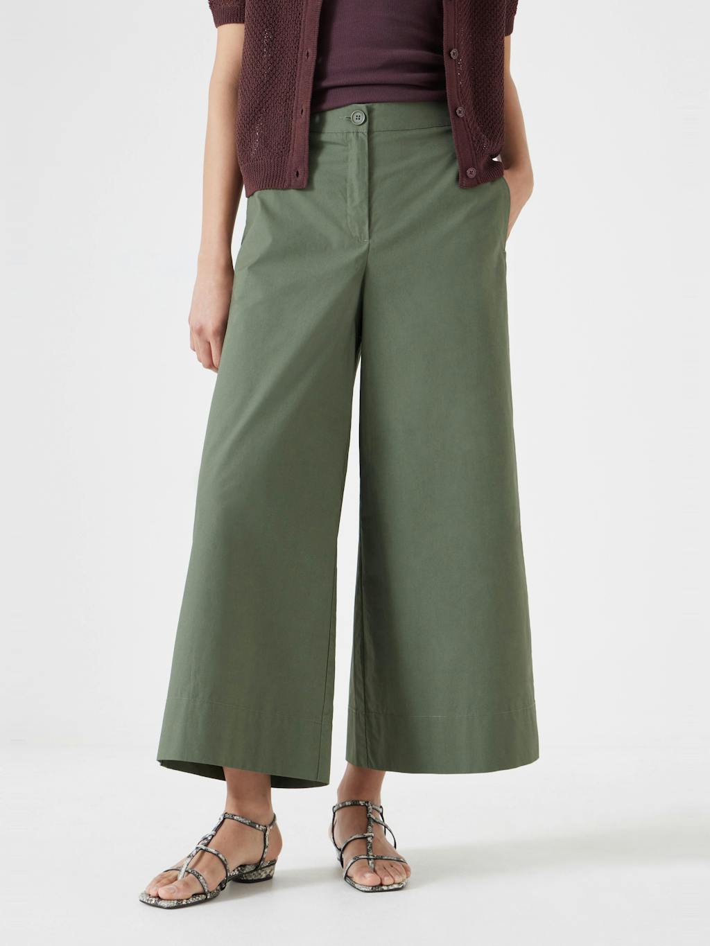 012688-2012-02 Lightweight Cotton Wide Leg Cropped Trousers