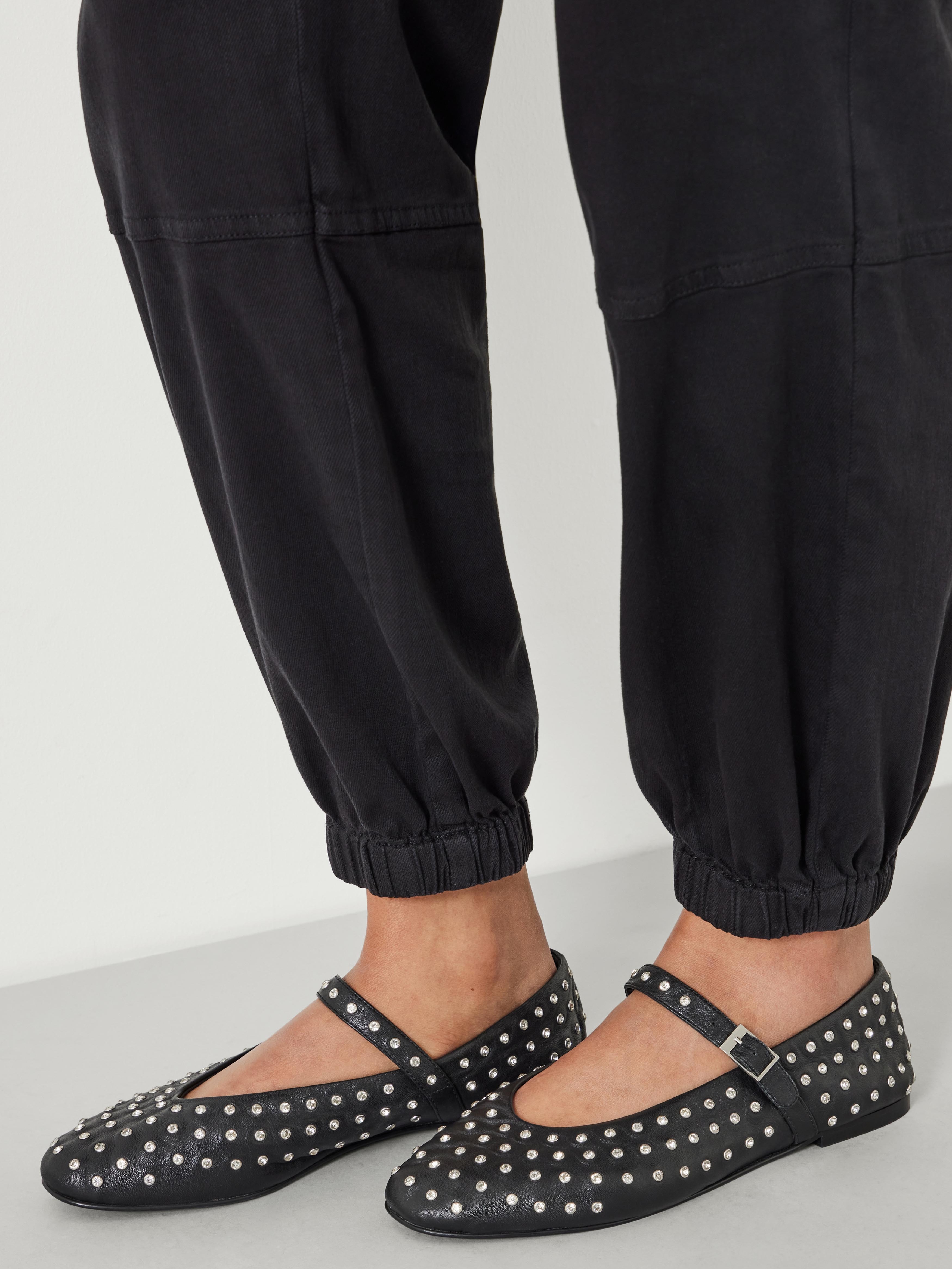 Diamante Studded Leather Mary Jane Flats