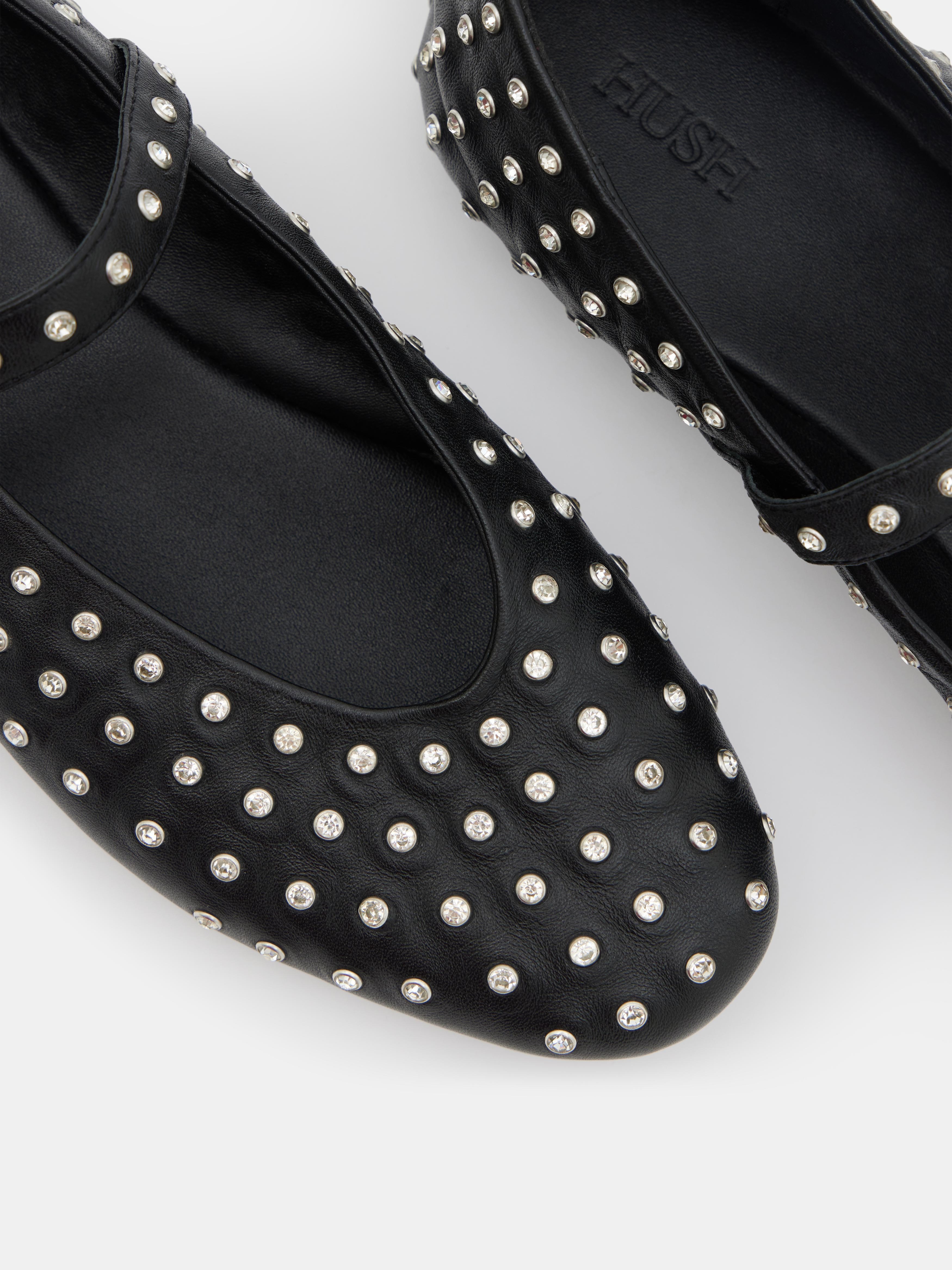 Diamante Studded Leather Mary Jane Flats