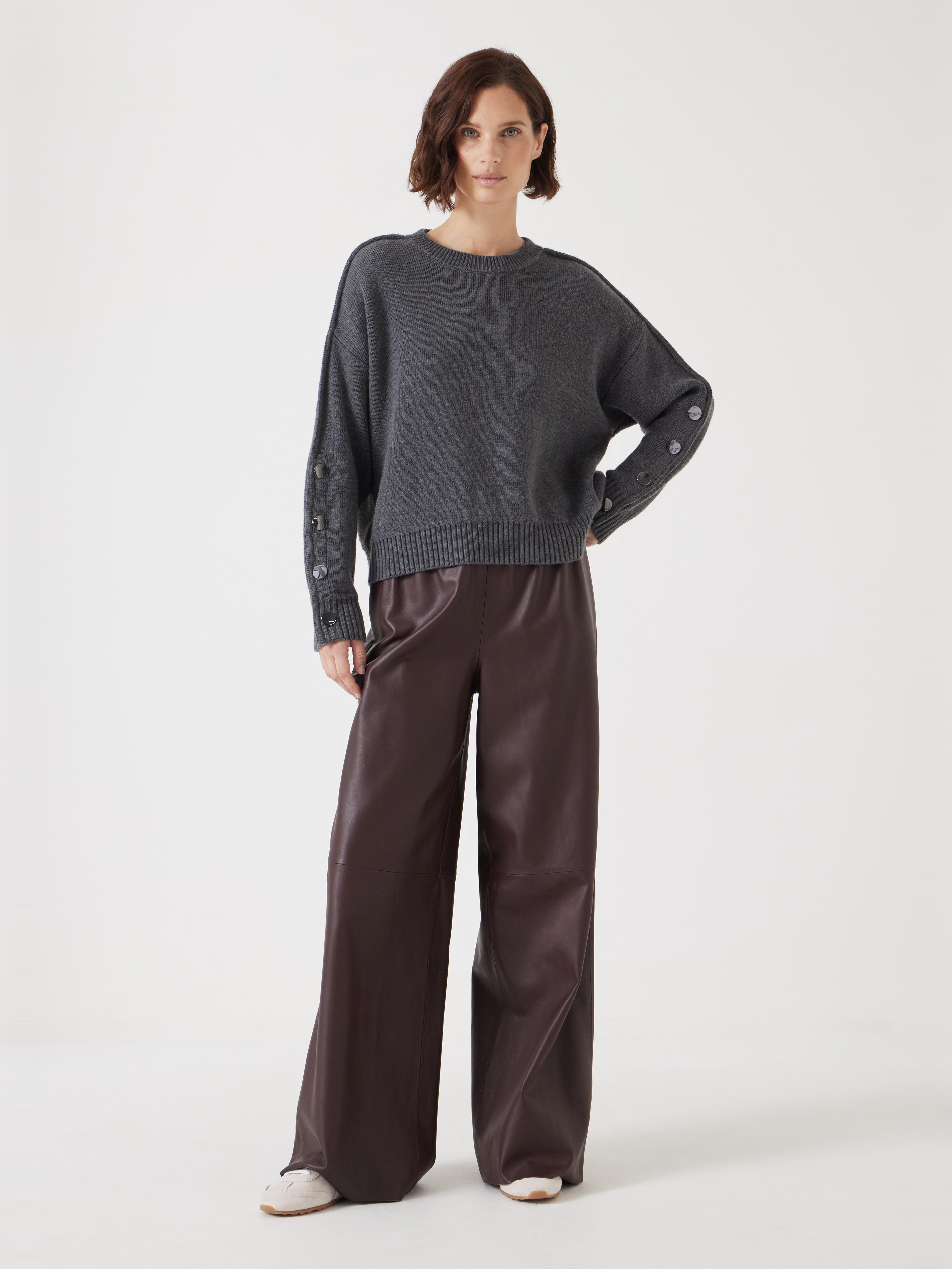 Popper Sleeve Crew Knitted Jumper
